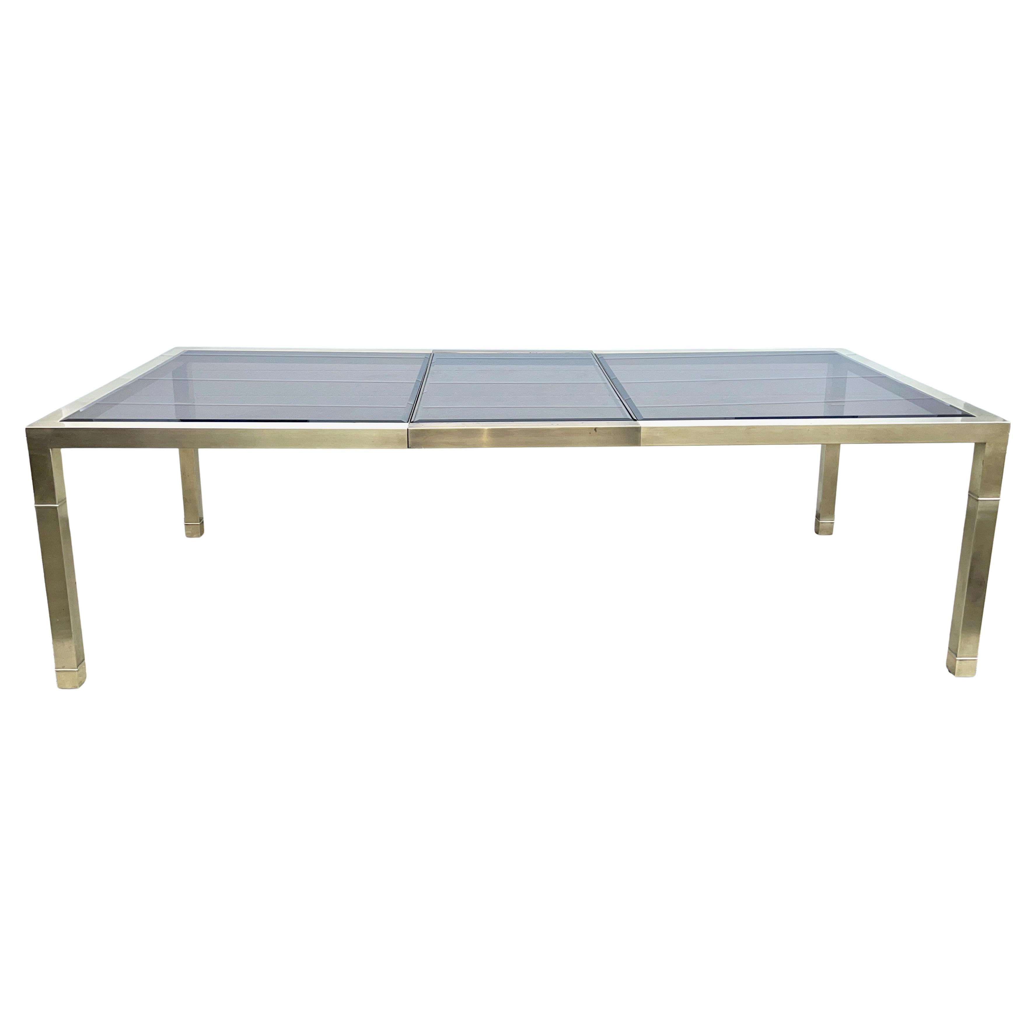 Mastercraft Brass & Bronze Tinted Glass Extending Parsons Dining Table