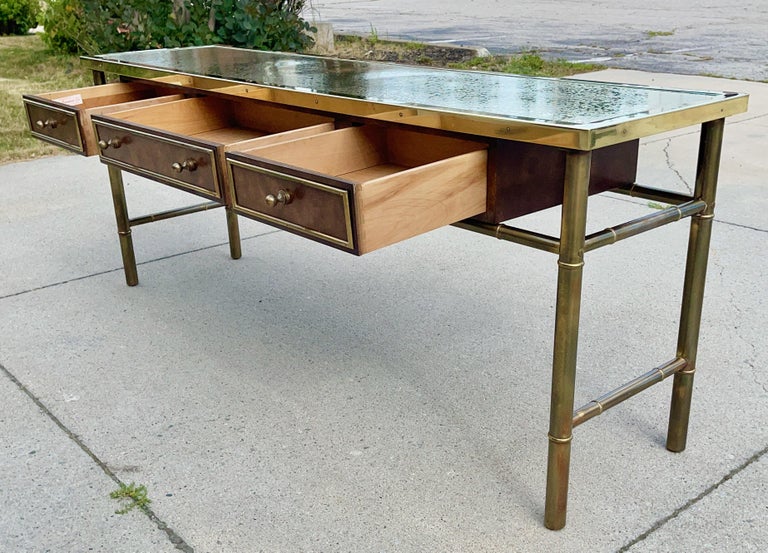 Mastercraft Brass & Burl Console Sideboard For Sale 5
