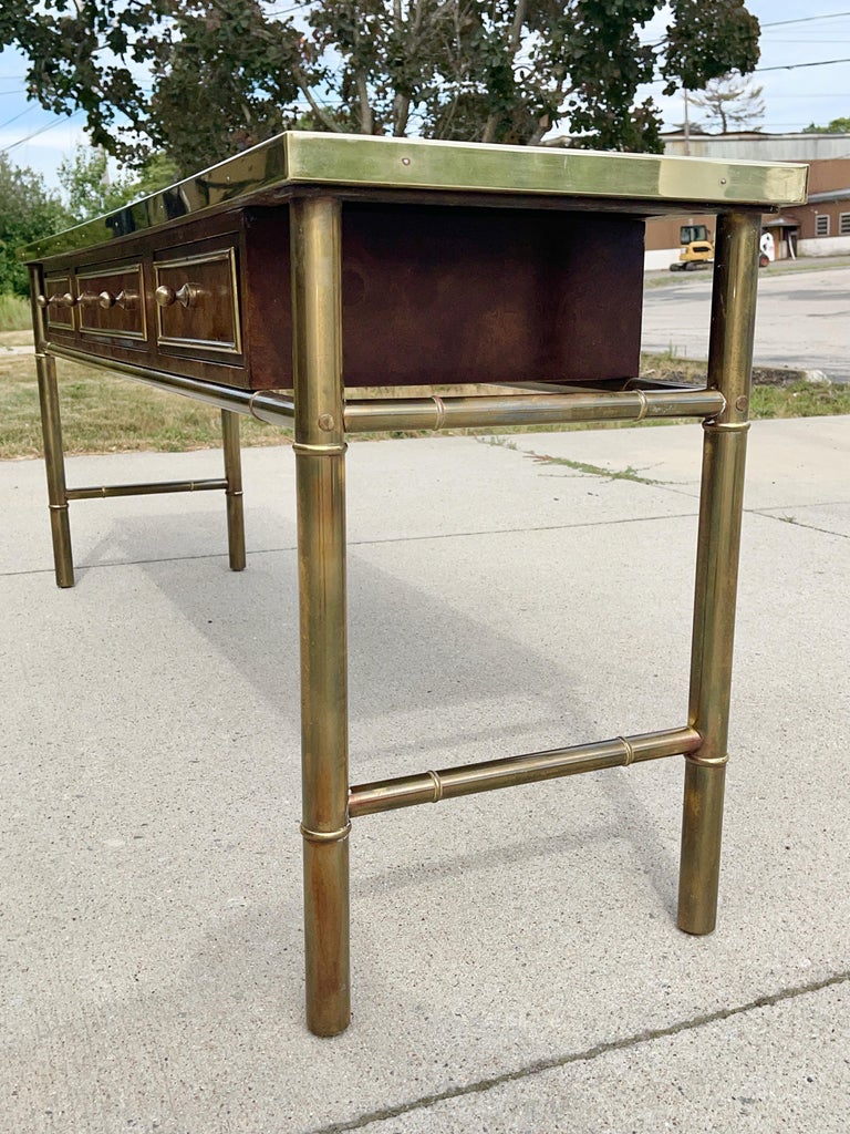 Mastercraft Brass & Burl Console Sideboard For Sale 6