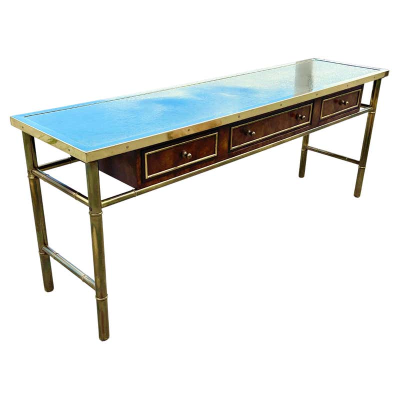 Mastercraft Brass Greek key Long Console Table at 1stDibs