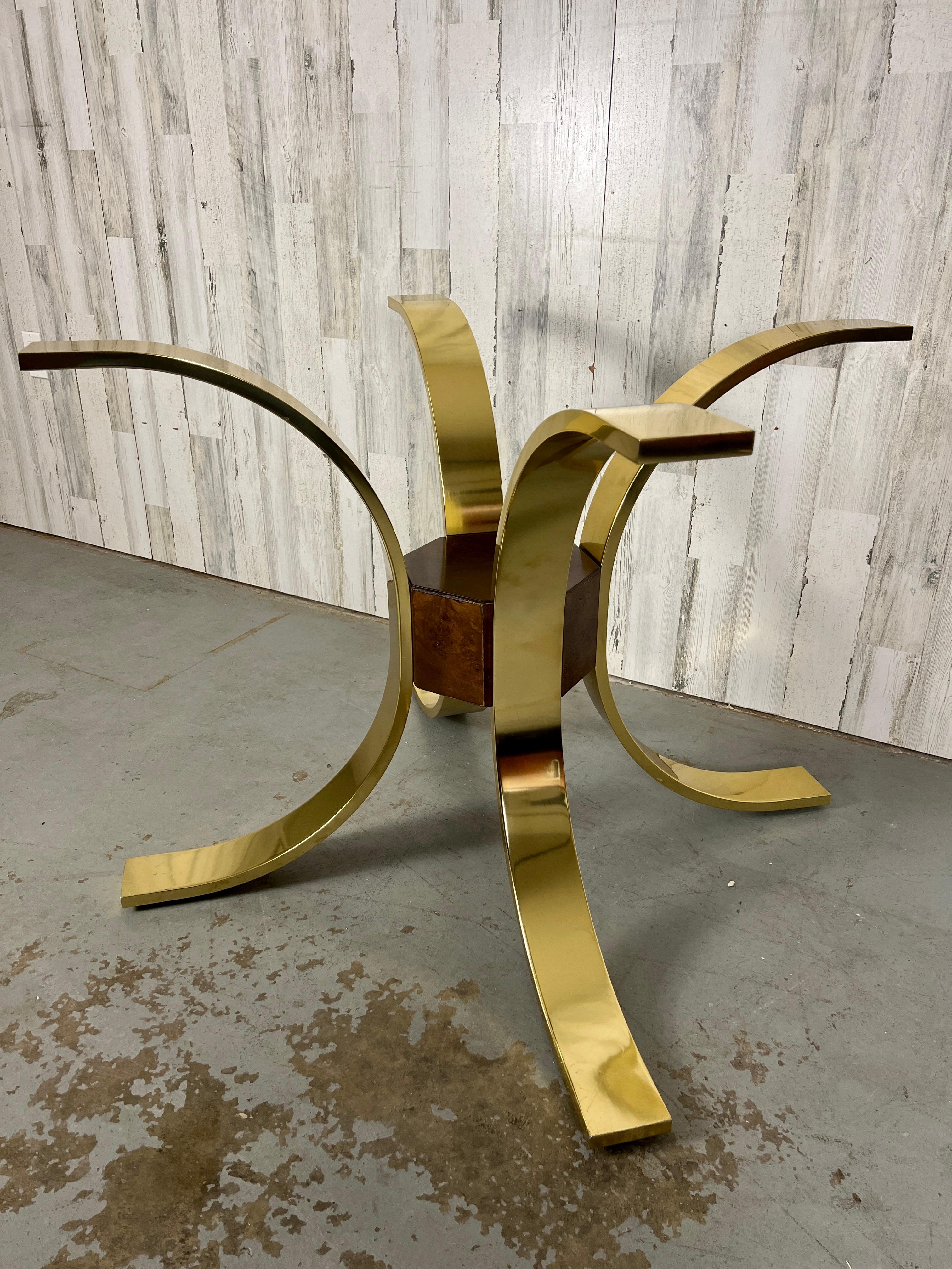 Mastercraft Brass, Burl, & Smoked Glass Dining Table For Sale 12