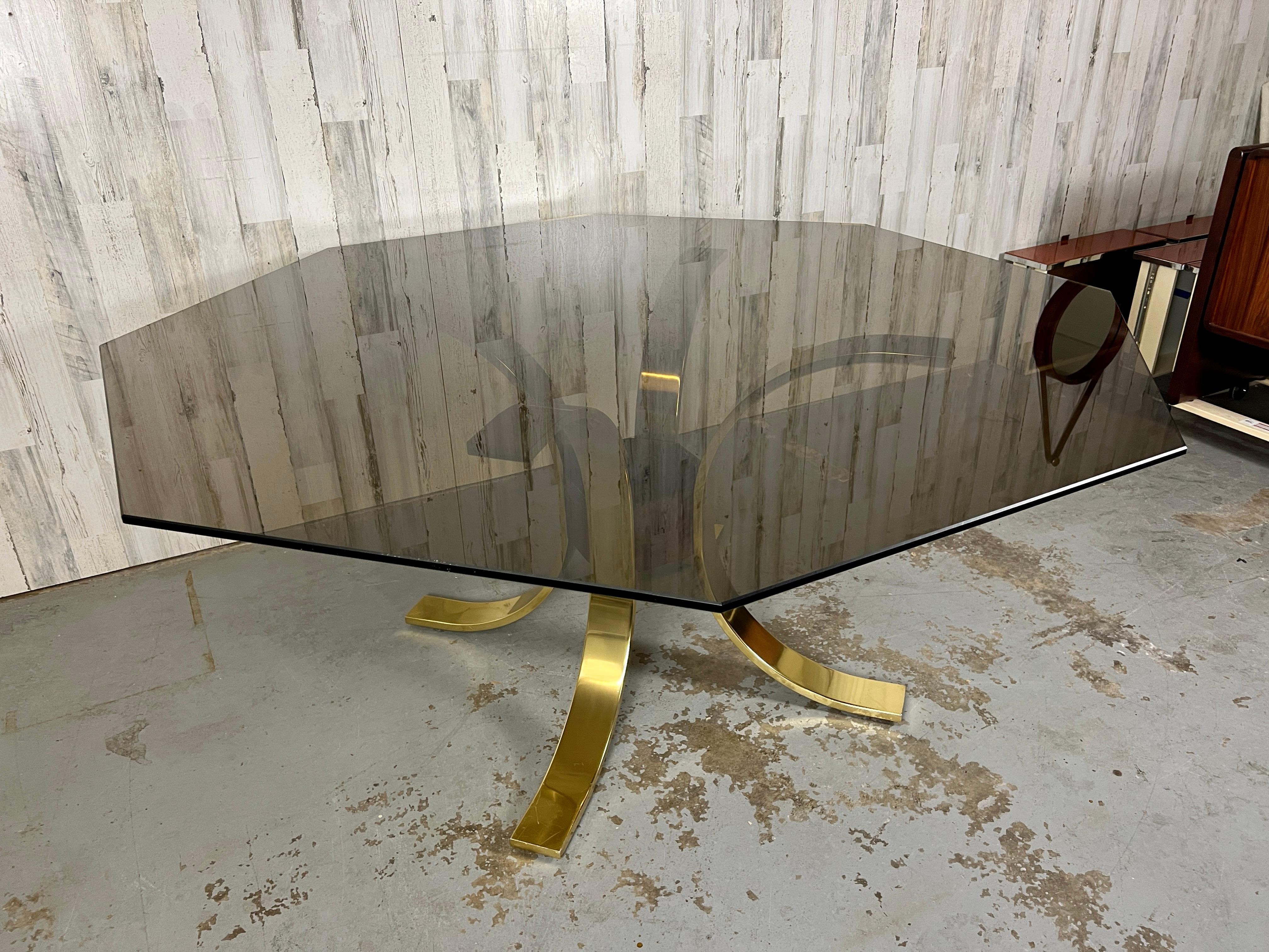 Mastercraft Brass, Burl, & Smoked Glass Dining Table For Sale 3