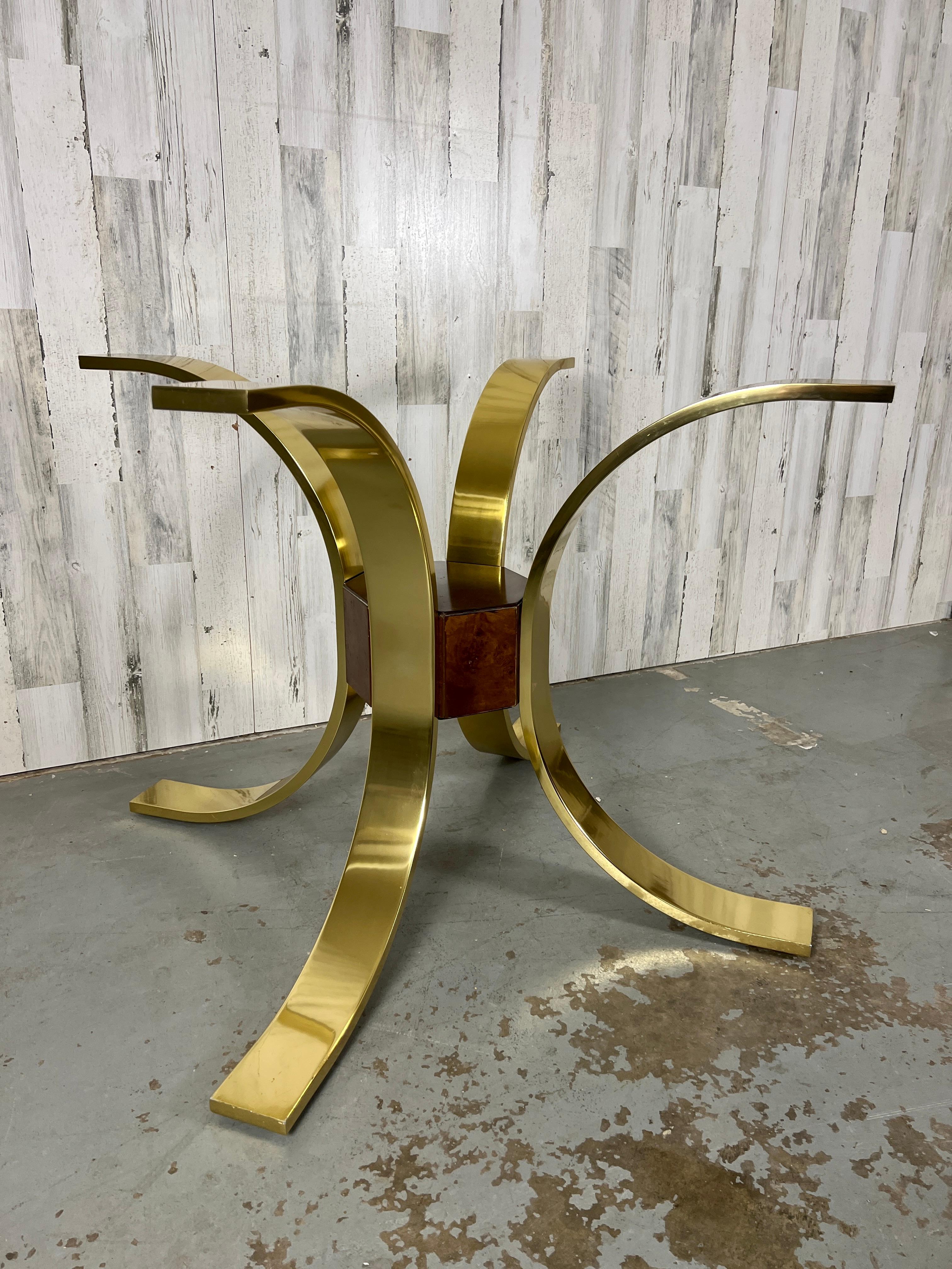 Mastercraft Brass, Burl, & Smoked Glass Dining Table For Sale 4