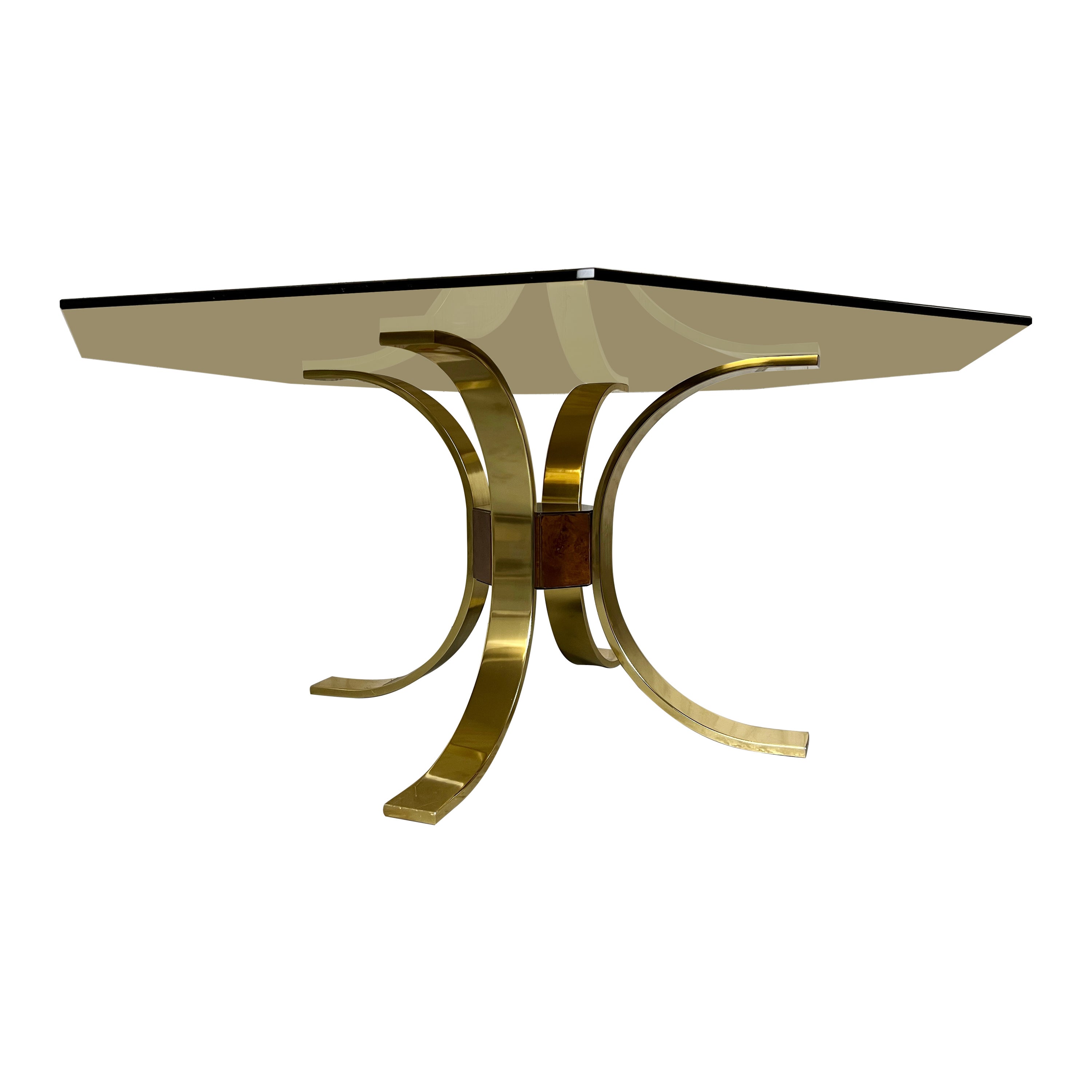Mastercraft Brass, Burl, & Smoked Glass Dining Table