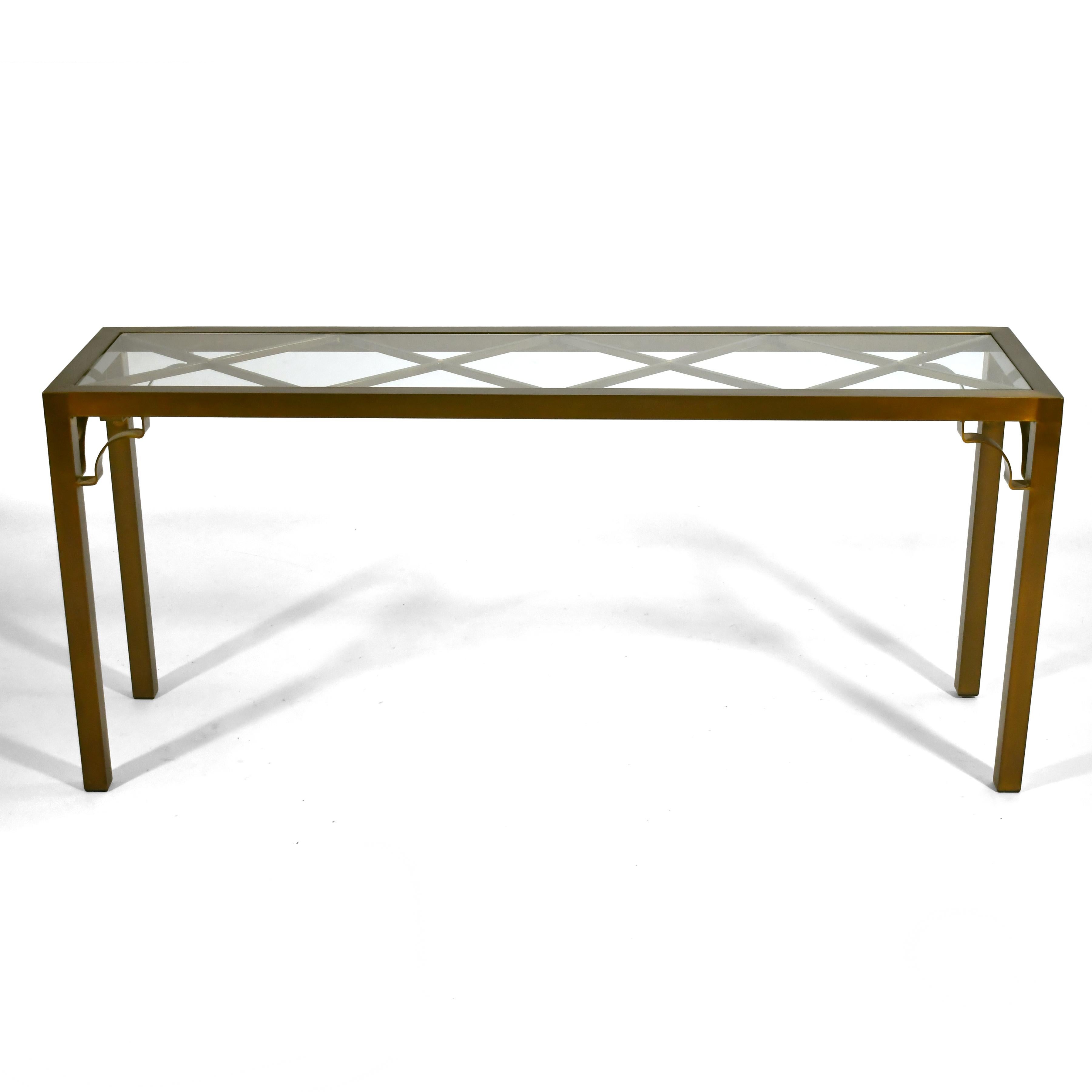 Hollywood Regency Mastercraft Brass Chinese Chippendale Console Table For Sale