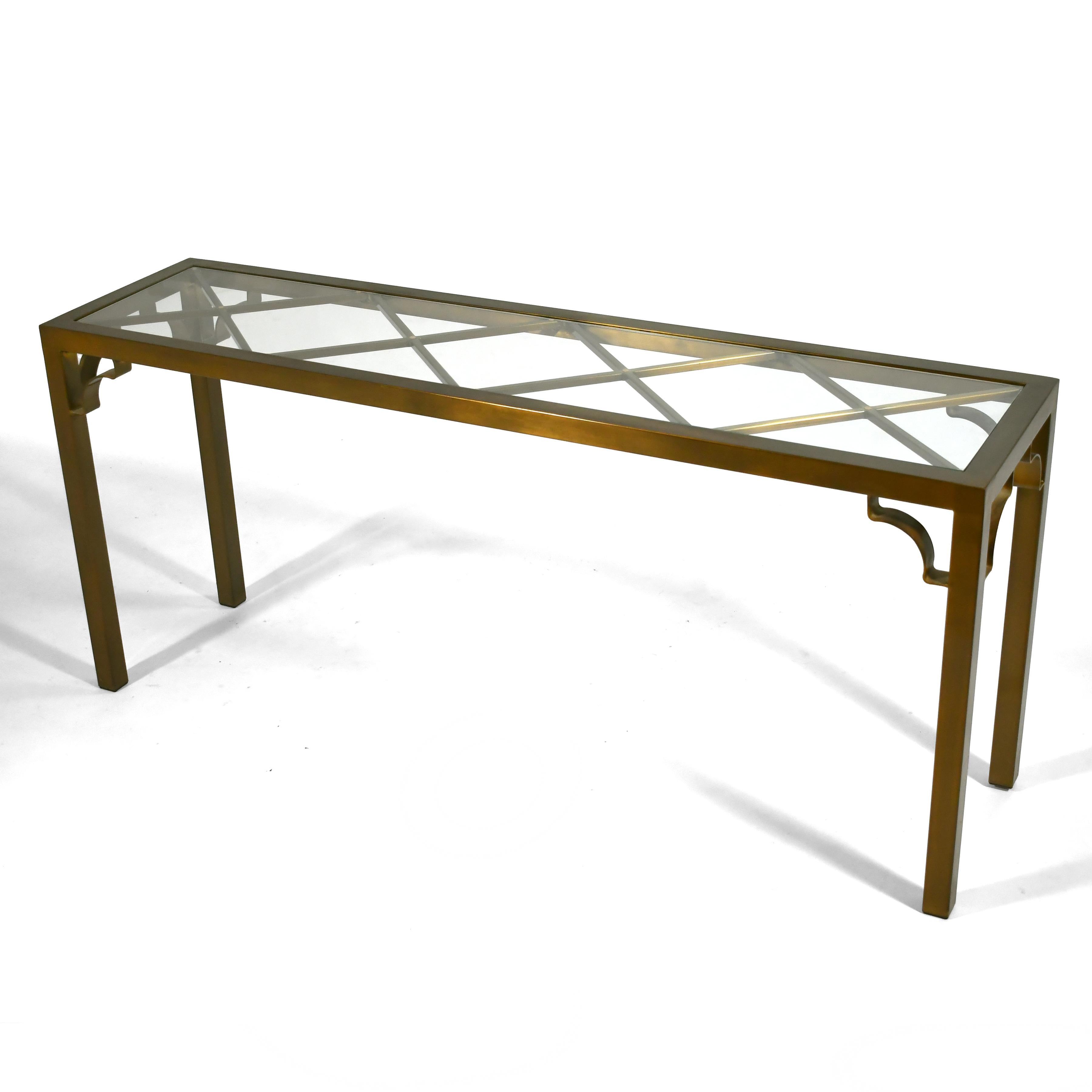American Mastercraft Brass Chinese Chippendale Console Table For Sale