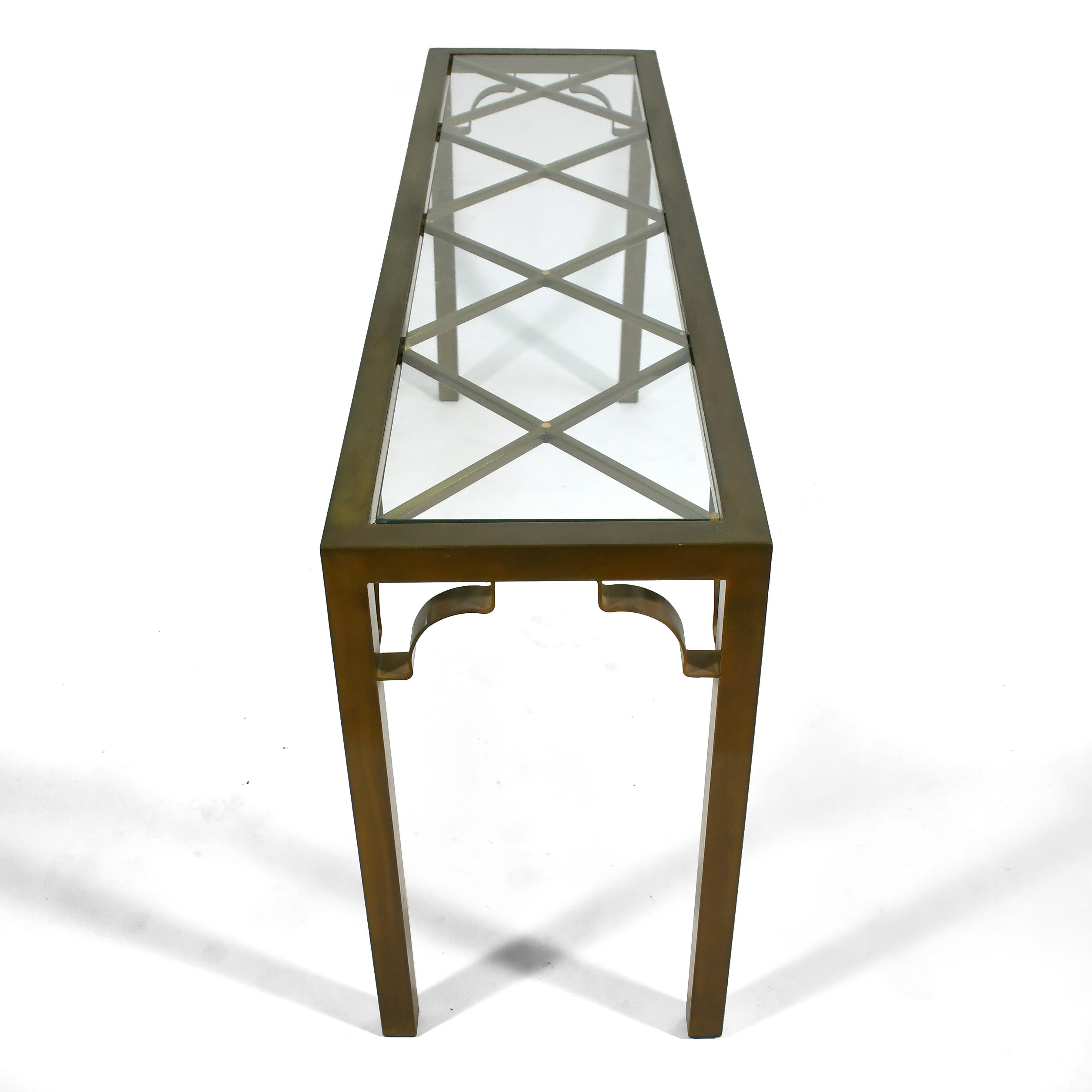 Mastercraft Brass Chinese Chippendale Console Table In Good Condition For Sale In Highland, IN