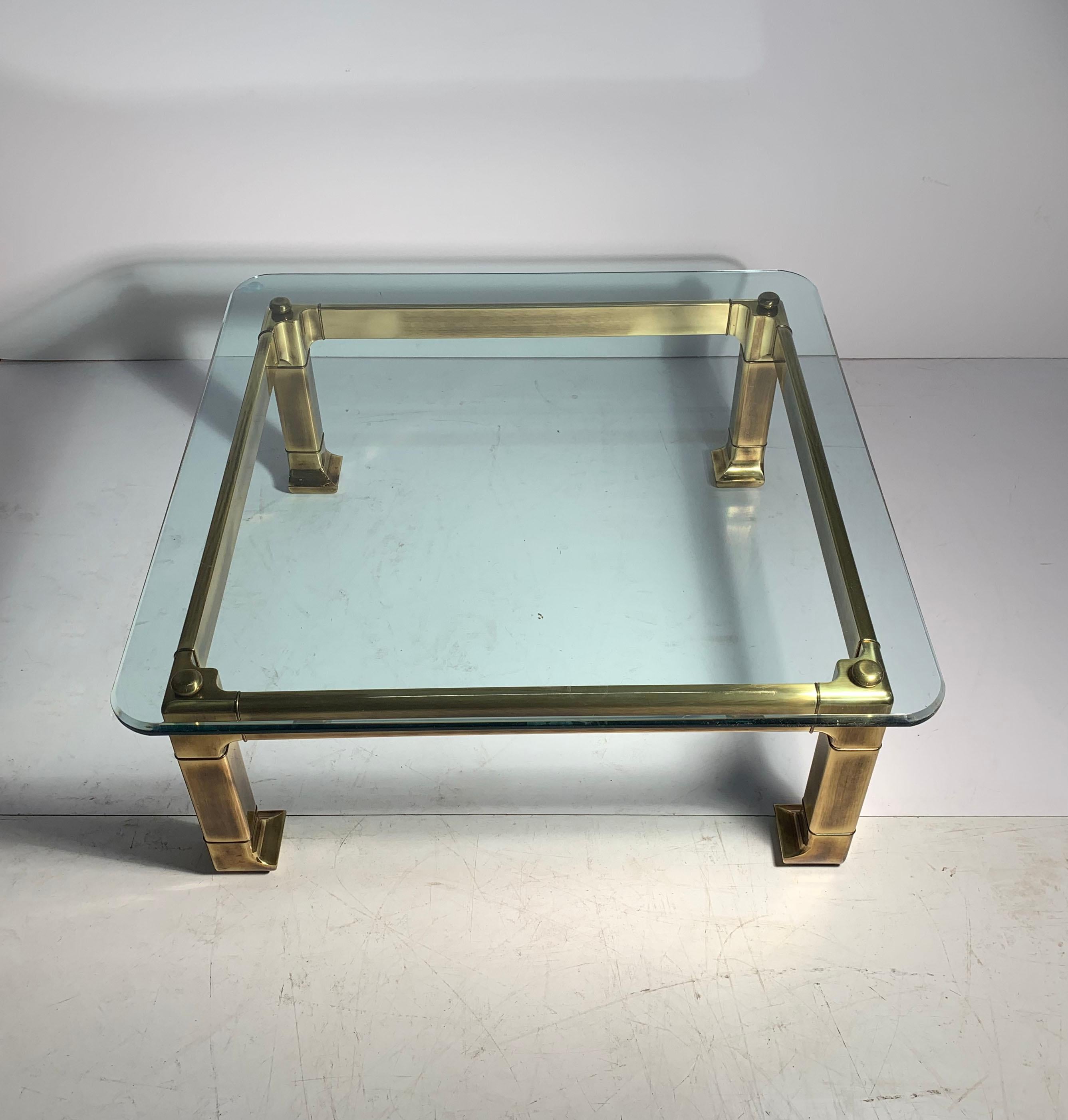 Italian Mastercraft Brass Chinoiserie Glass Coffee Table For Sale