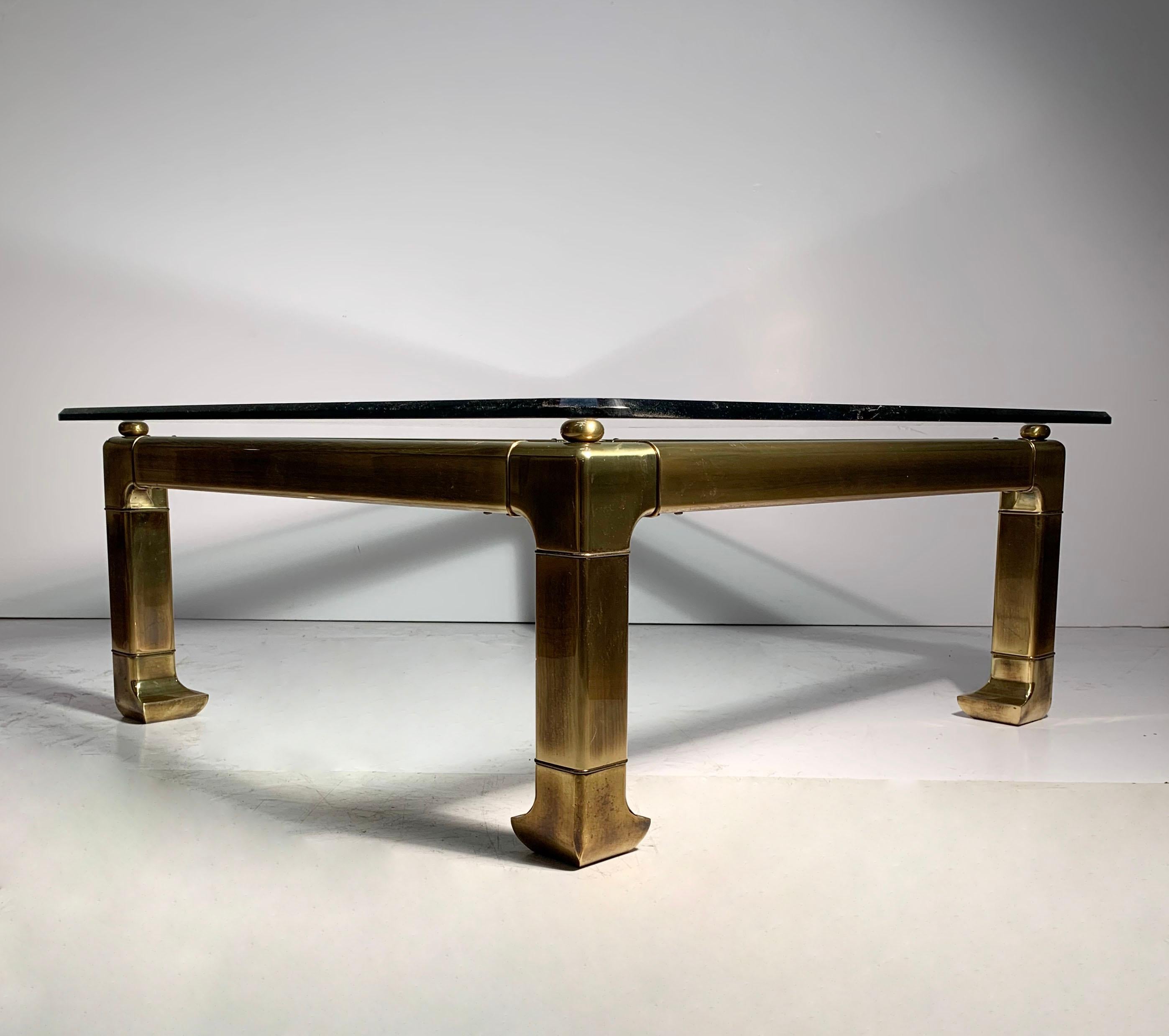 Mastercraft Brass Chinoiserie Glass Coffee Table In Good Condition For Sale In Chicago, IL