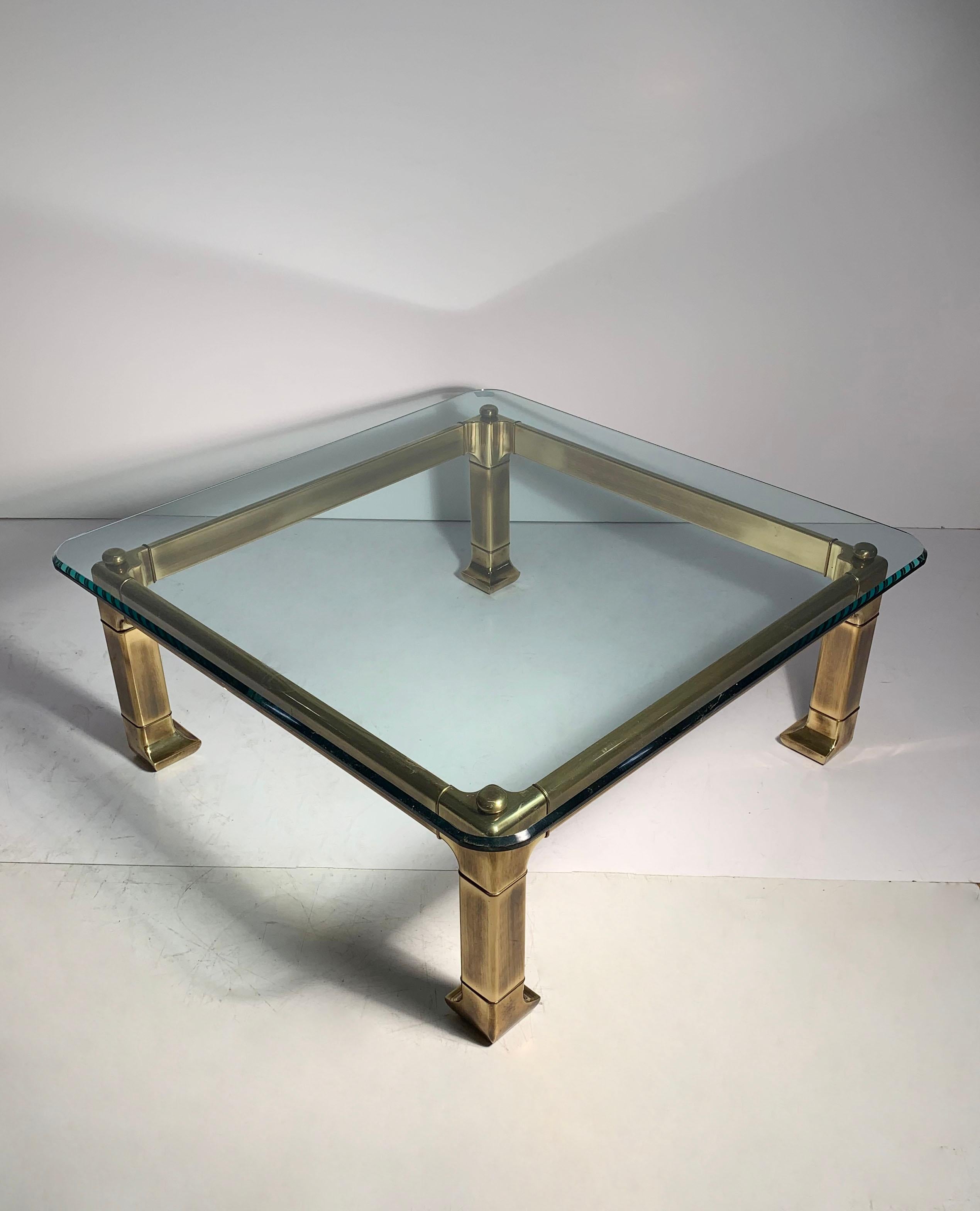 20th Century Mastercraft Brass Chinoiserie Glass Coffee Table For Sale
