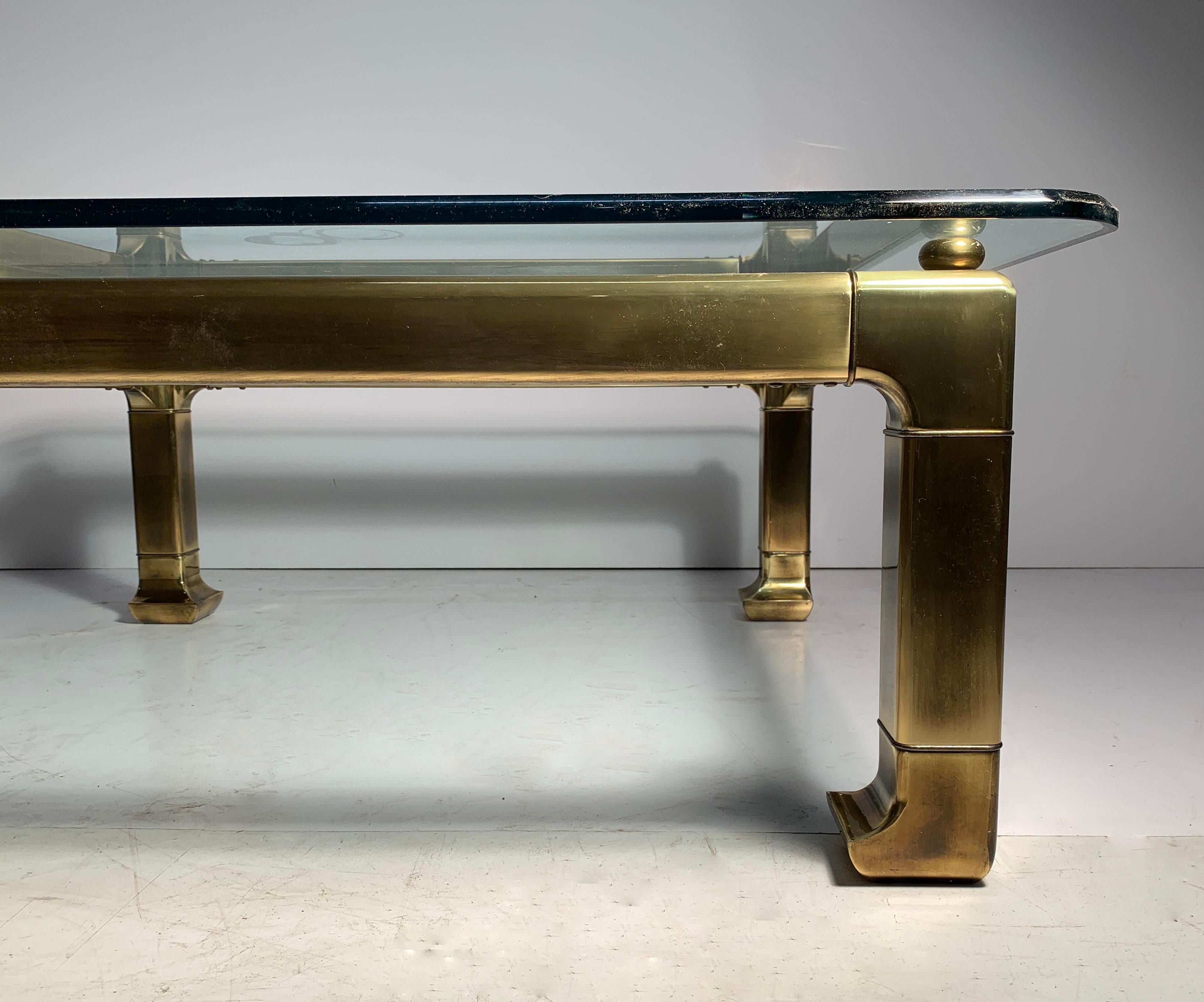 Mastercraft Brass Chinoiserie Glass Coffee Table For Sale 1