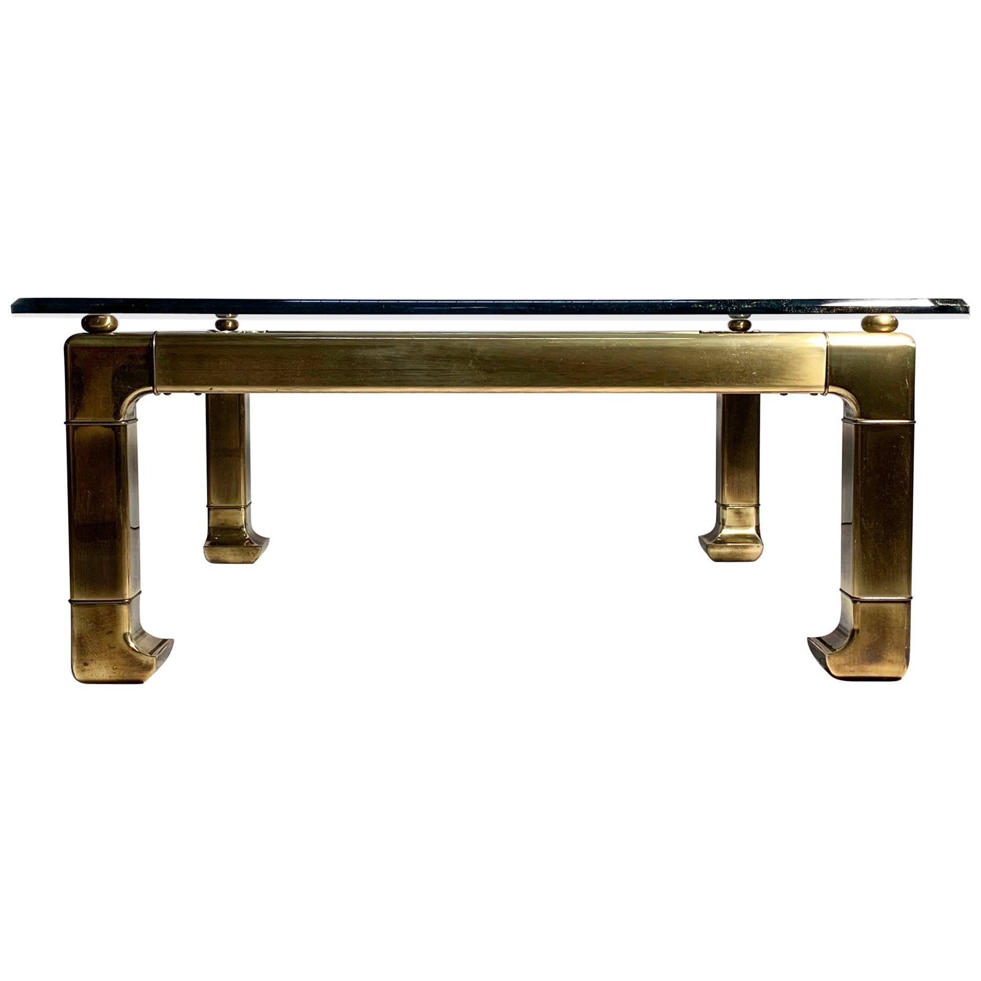 Mastercraft Brass Chinoiserie Glass Coffee Table For Sale