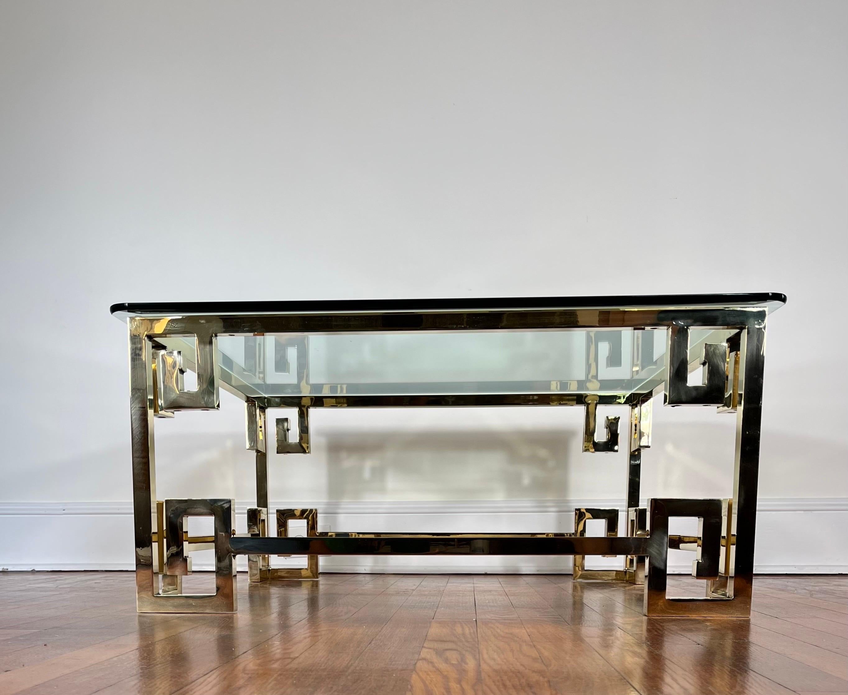 American Mastercraft Brass coffee table greek key accent For Sale