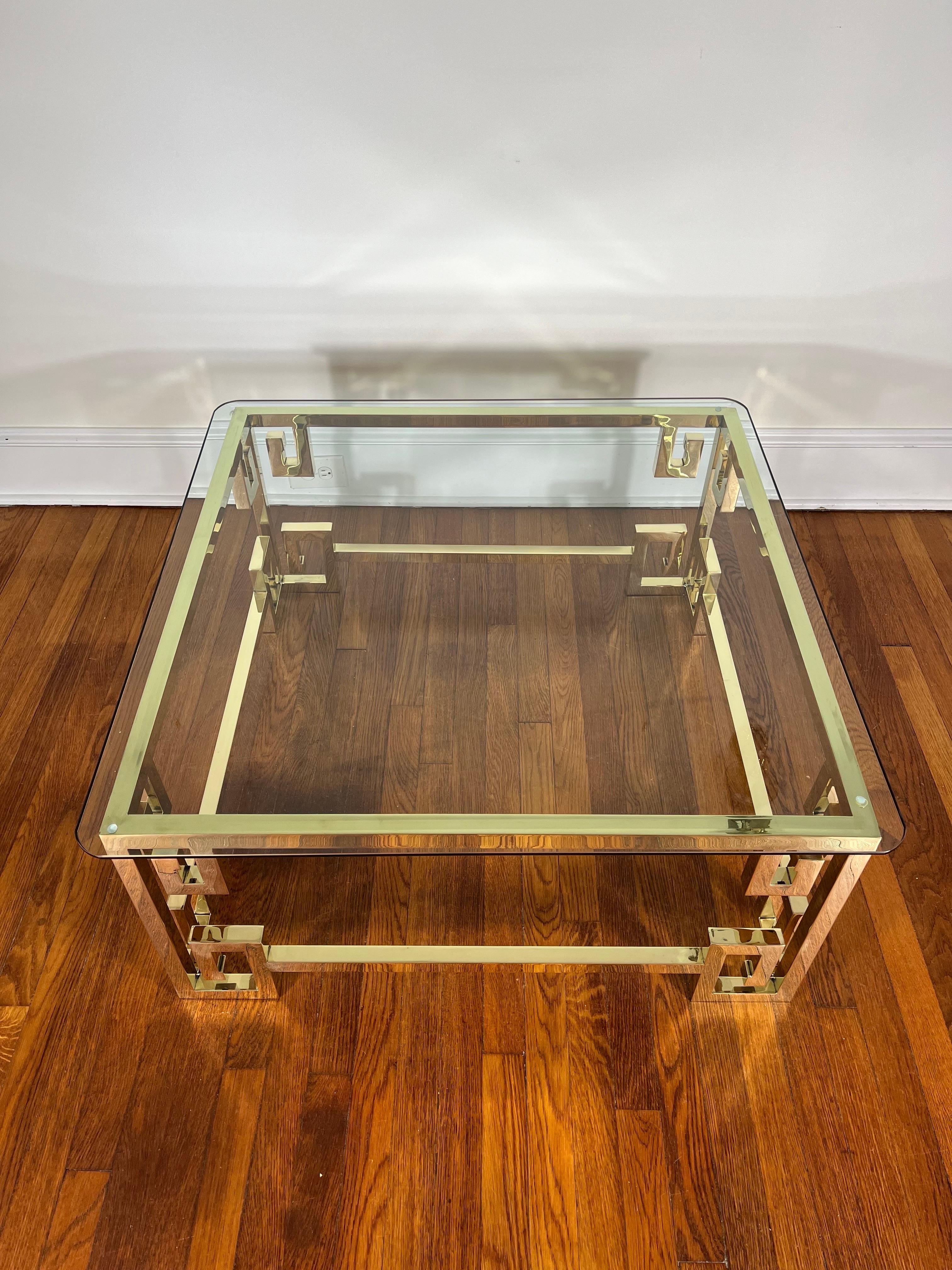 Mid-20th Century Mastercraft Brass coffee table greek key accent For Sale