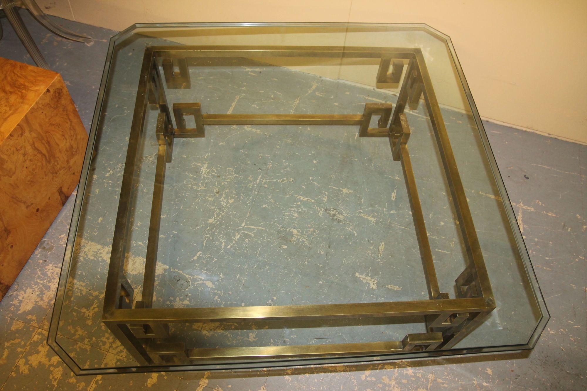 Mastercraft Brass Coffee Table with Greek Key Accents In Good Condition In Asbury Park, NJ