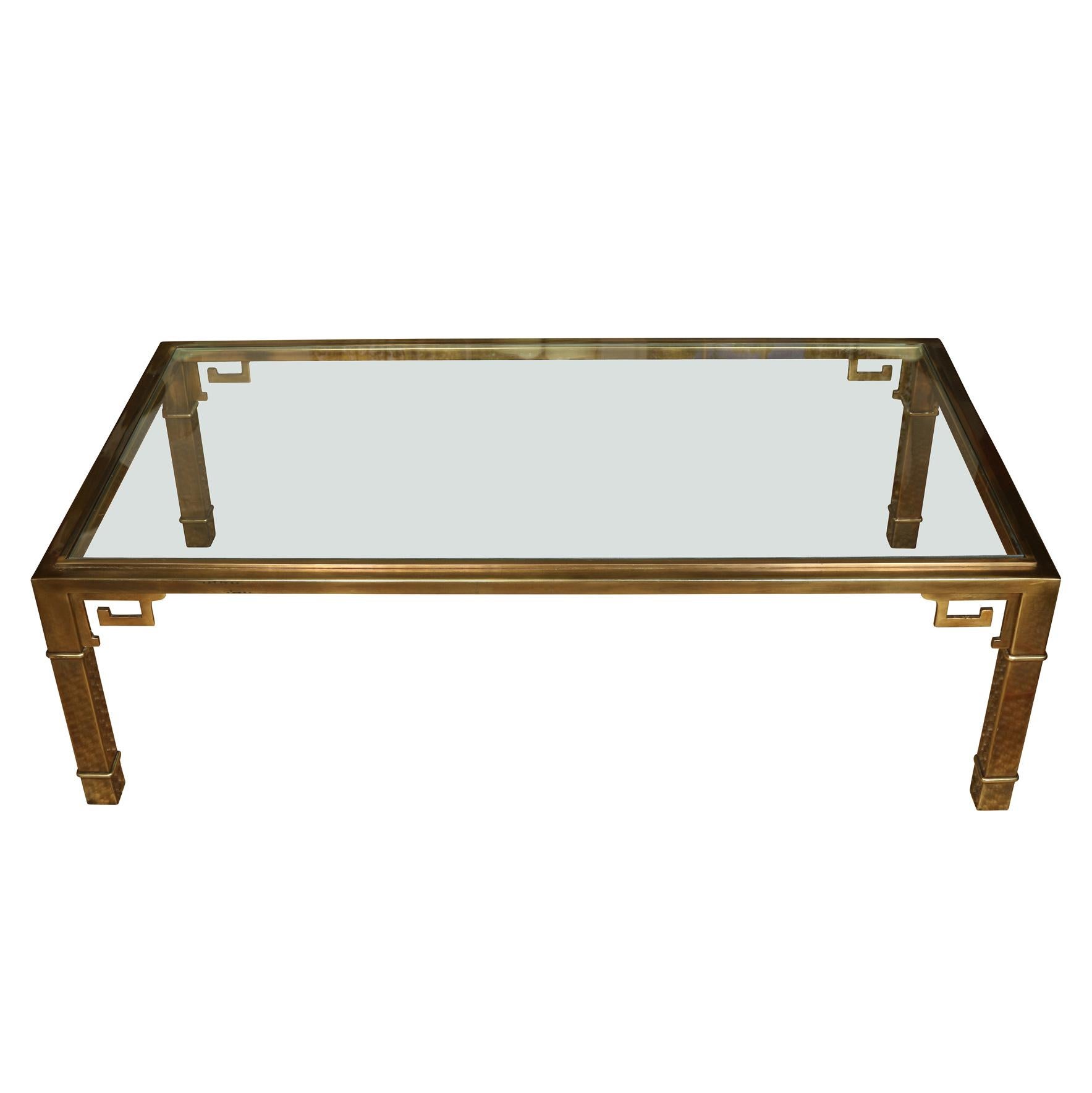 Mastercraft Brass Coffee Table with Greek Key Detail In Good Condition In Locust Valley, NY