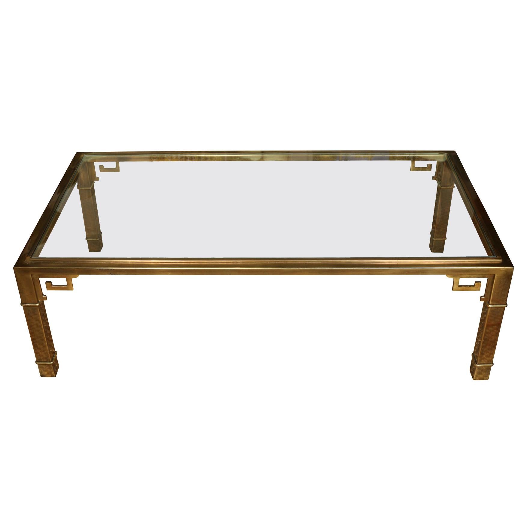 Italian Raffia and Brass Greek Key Coffee Table For Sale at 1stDibs