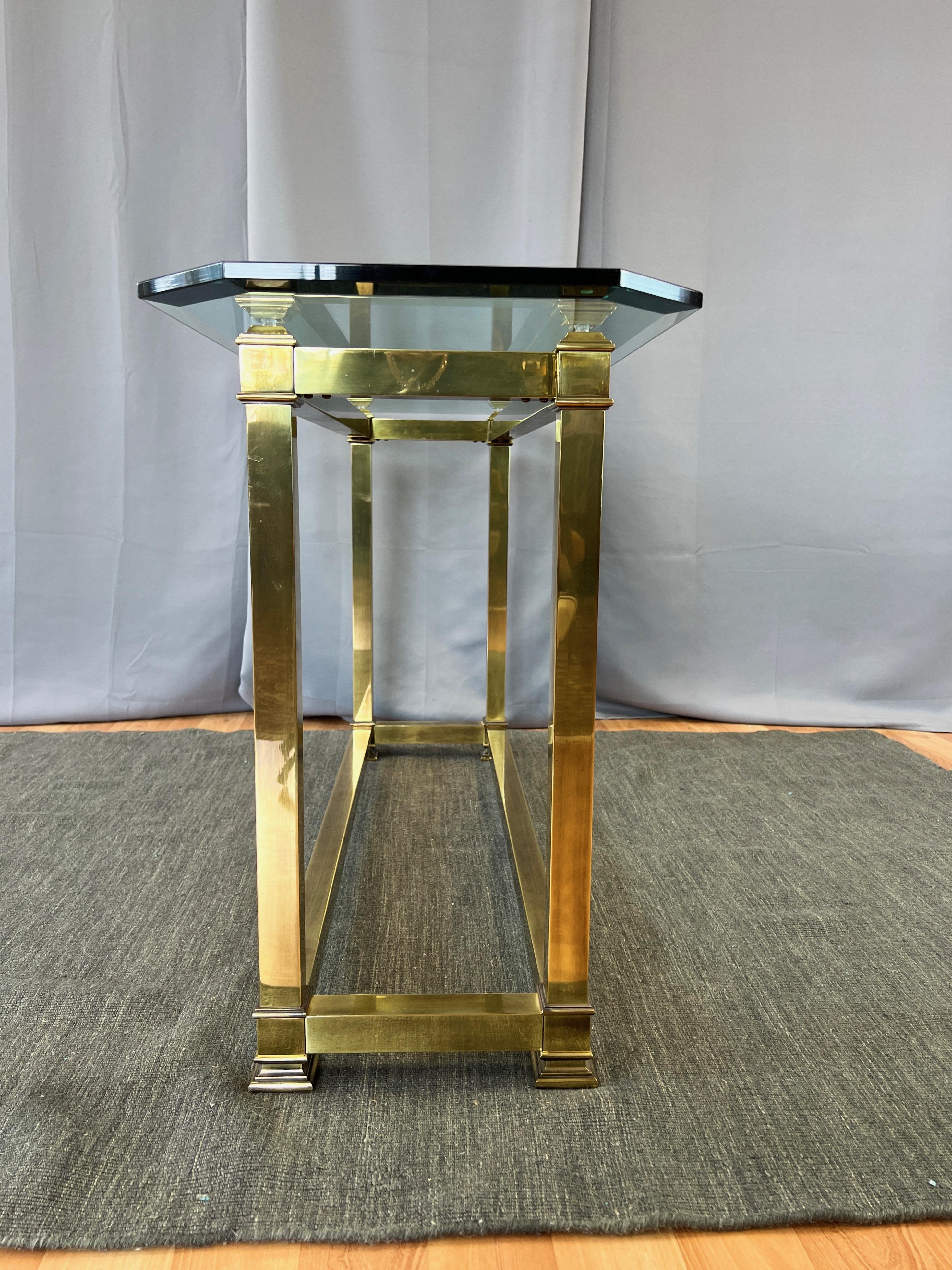 Mastercraft Brass Console Table with Beveled Glass Top, 1970s 4