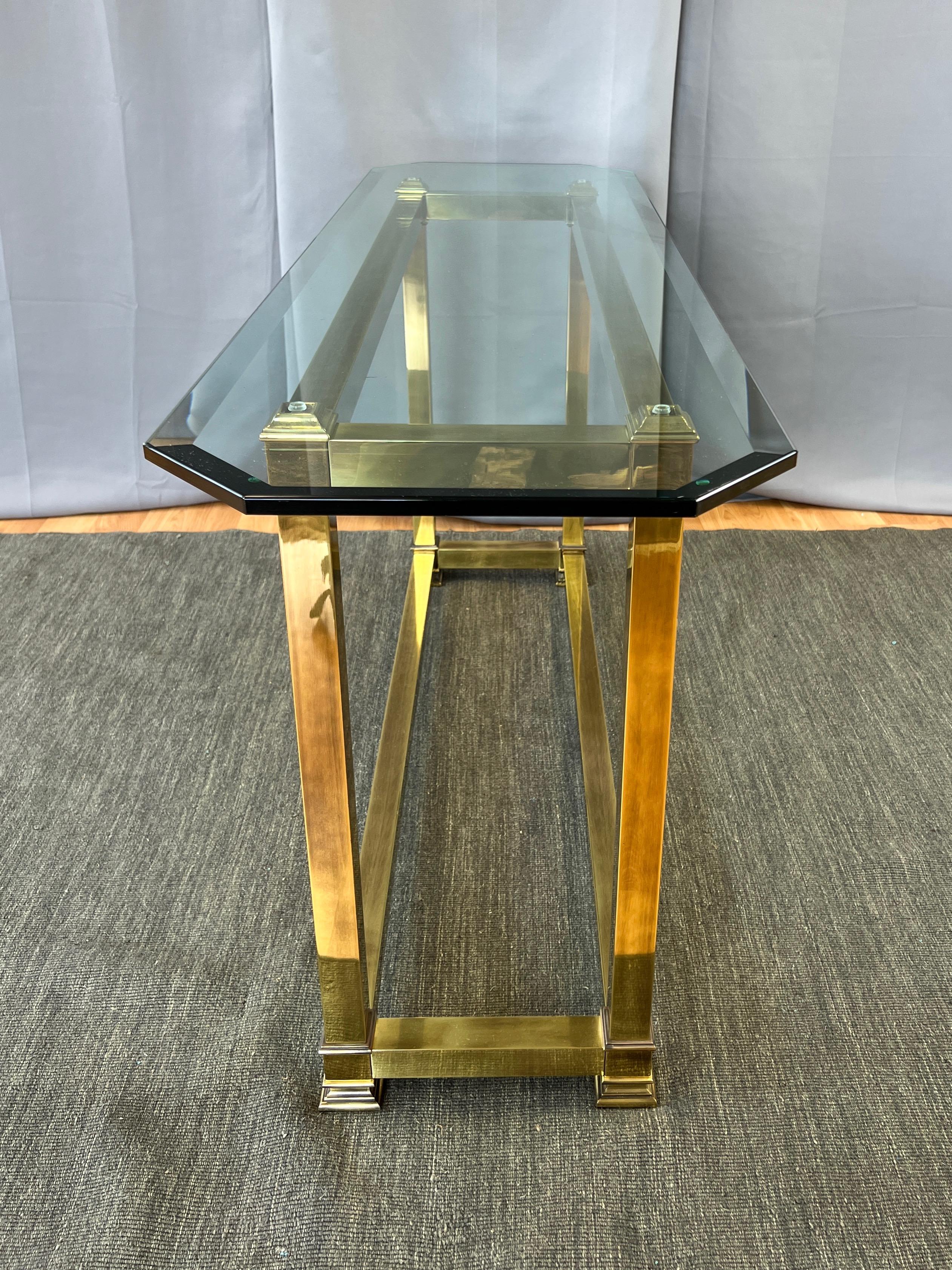 Mastercraft Brass Console Table with Beveled Glass Top, 1970s 5