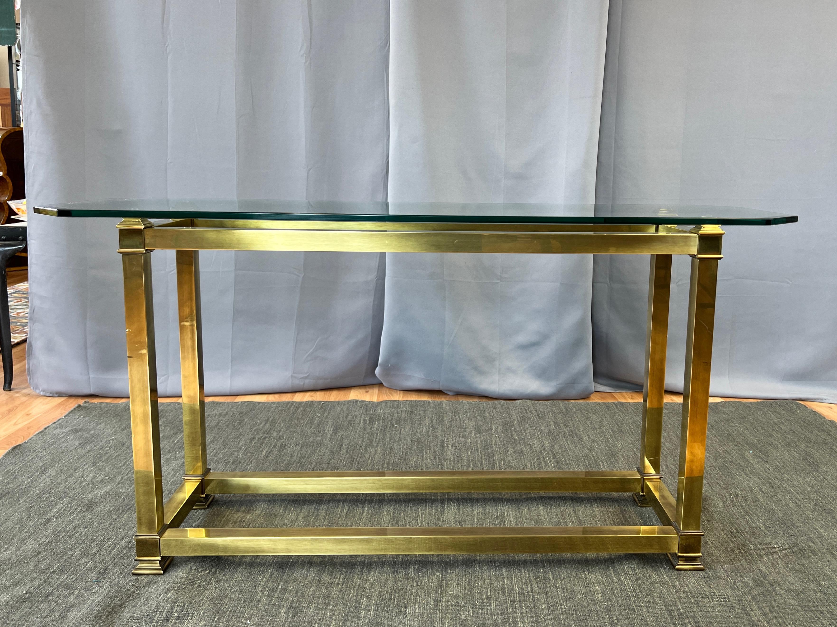 Mastercraft Brass Console Table with Beveled Glass Top, 1970s 6