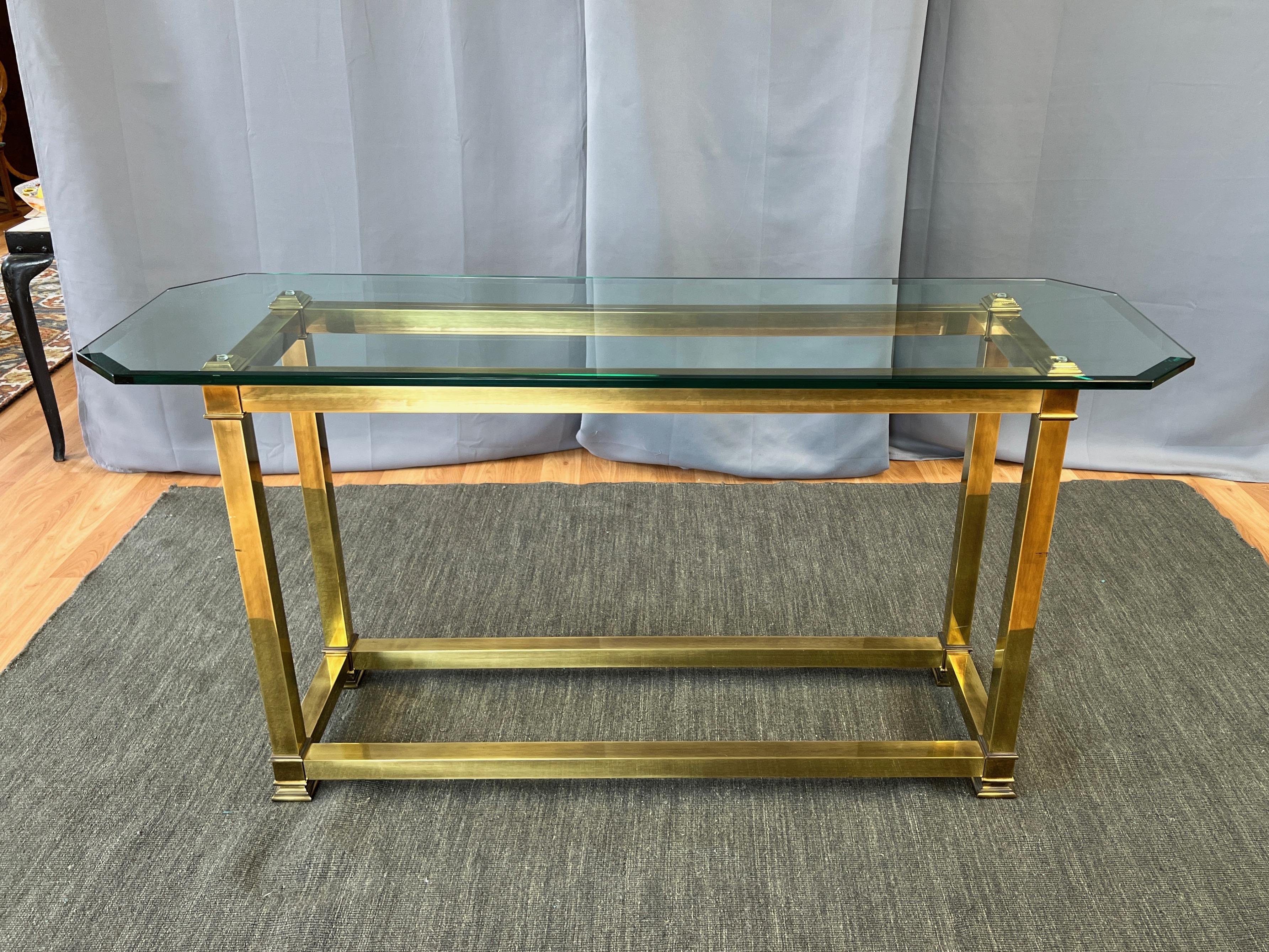 Mastercraft Brass Console Table with Beveled Glass Top, 1970s 7