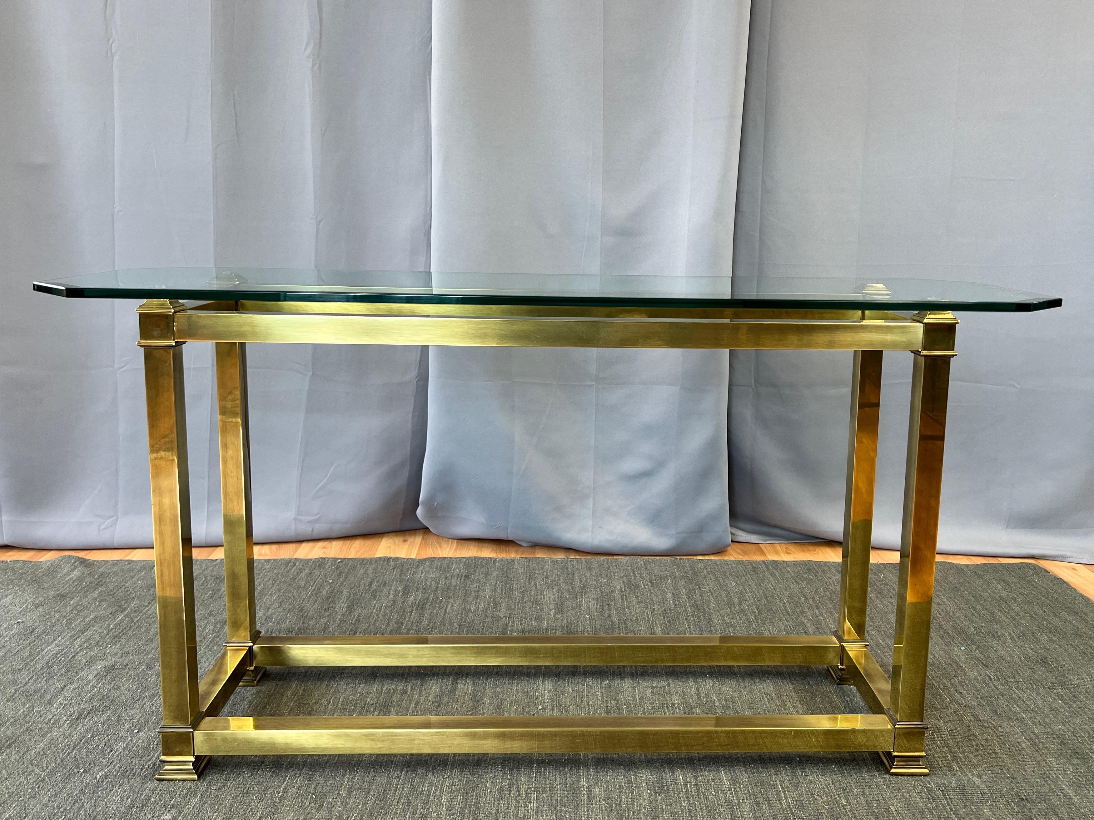 Hollywood Regency Mastercraft Brass Console Table with Beveled Glass Top, 1970s