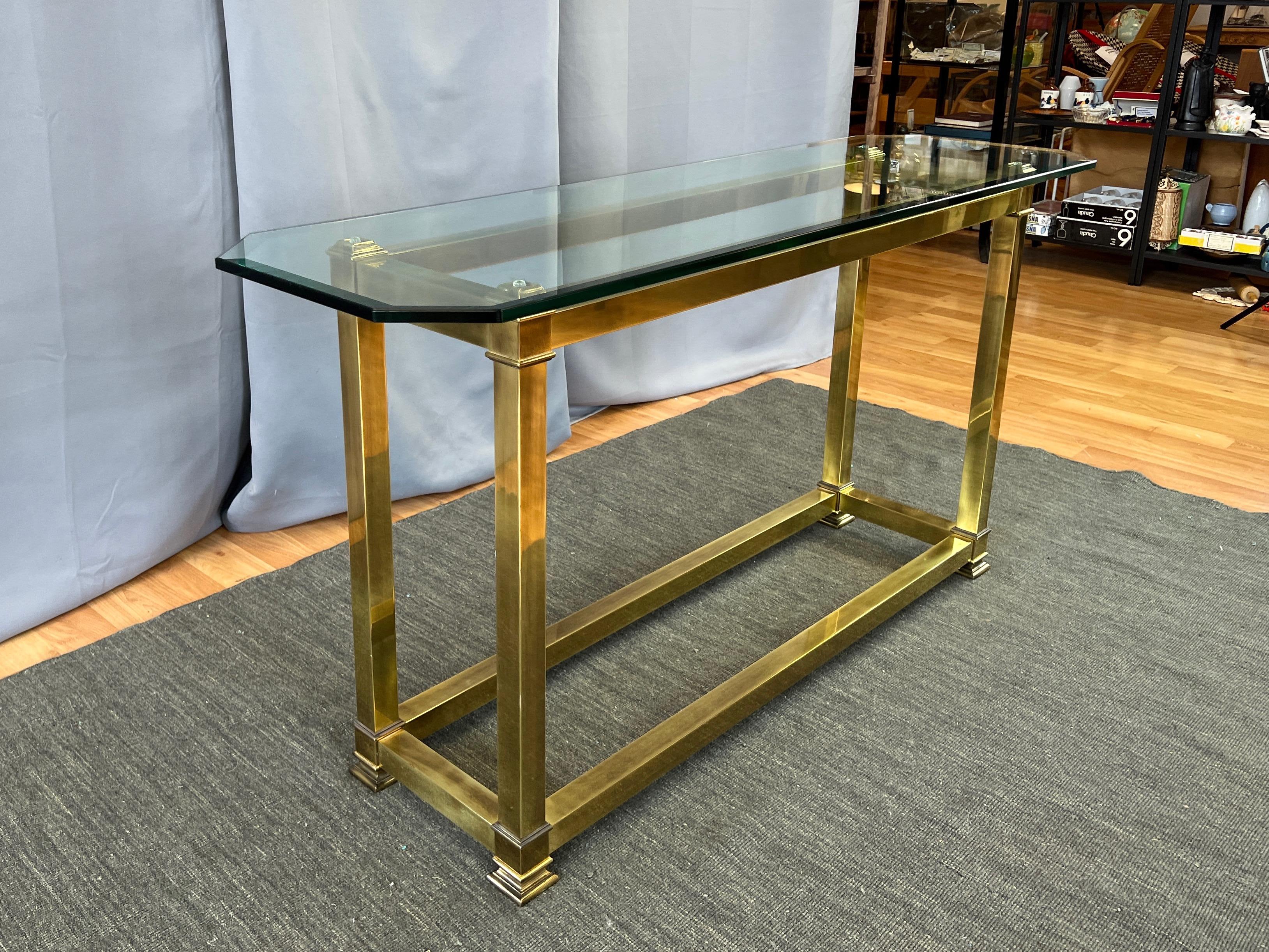 American Mastercraft Brass Console Table with Beveled Glass Top, 1970s