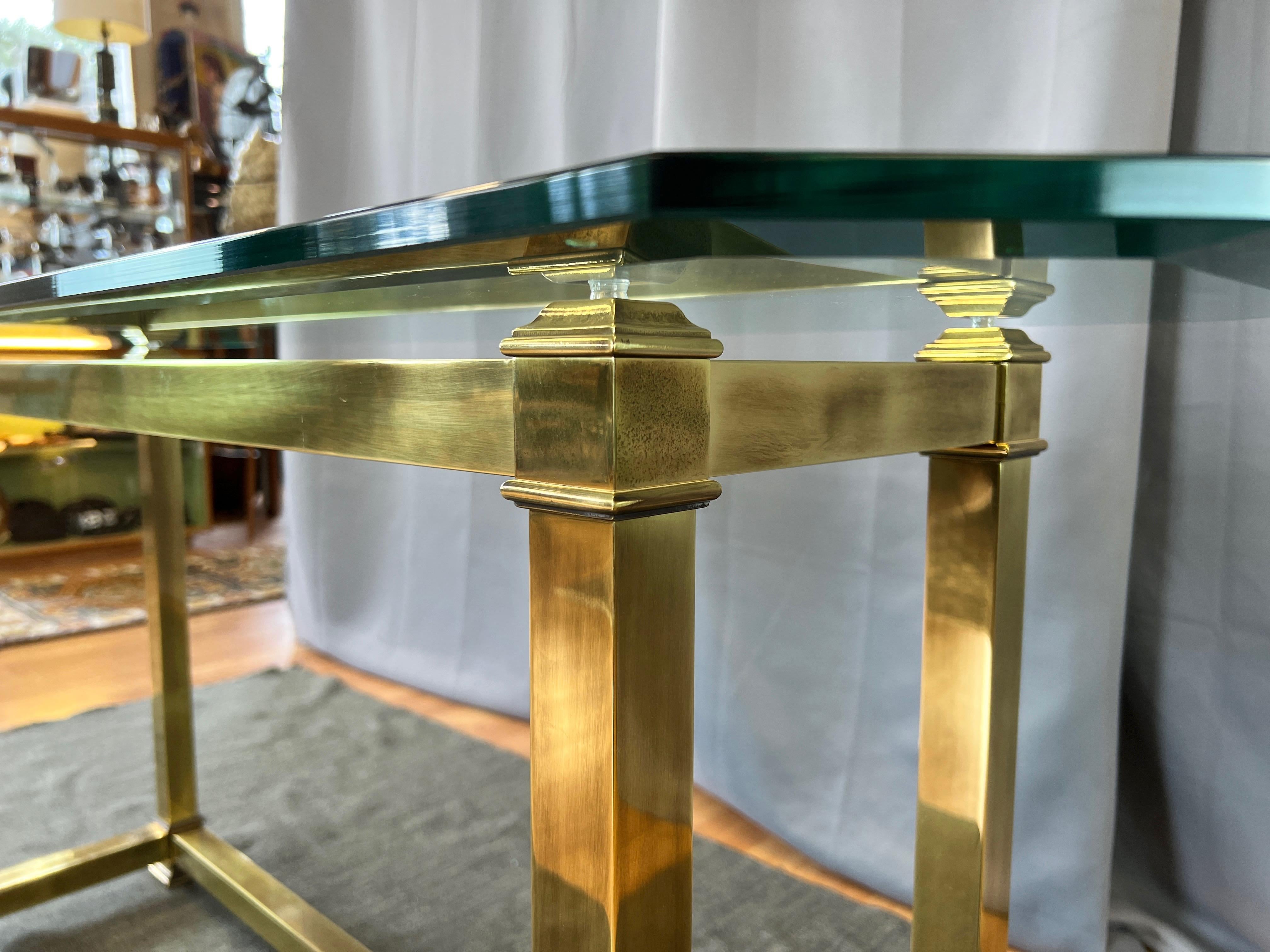 Late 20th Century Mastercraft Brass Console Table with Beveled Glass Top, 1970s