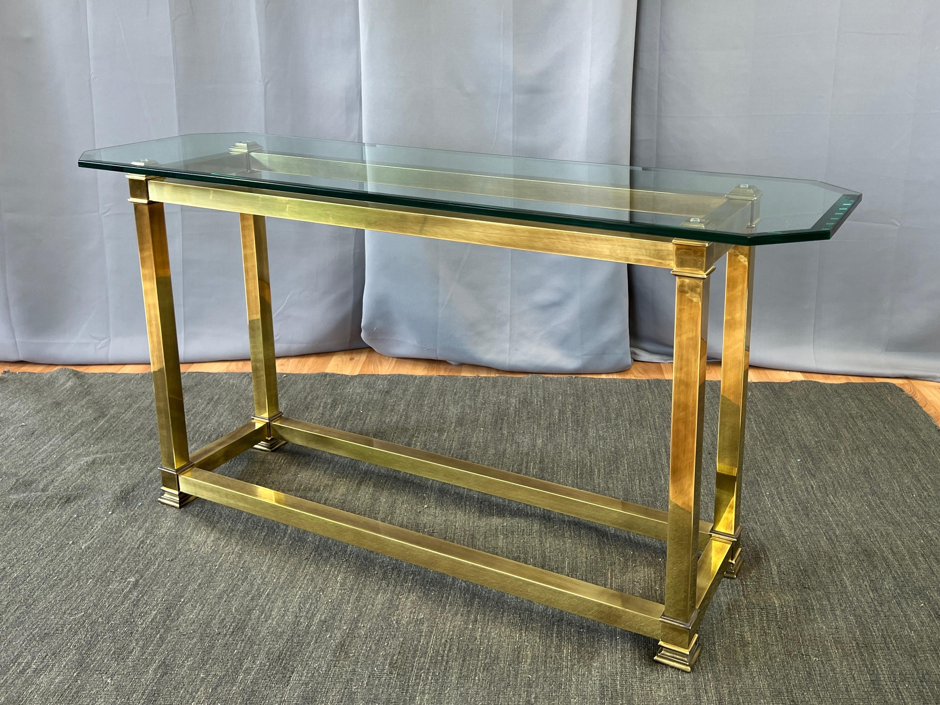 Mastercraft Brass Console Table with Beveled Glass Top, 1970s 2