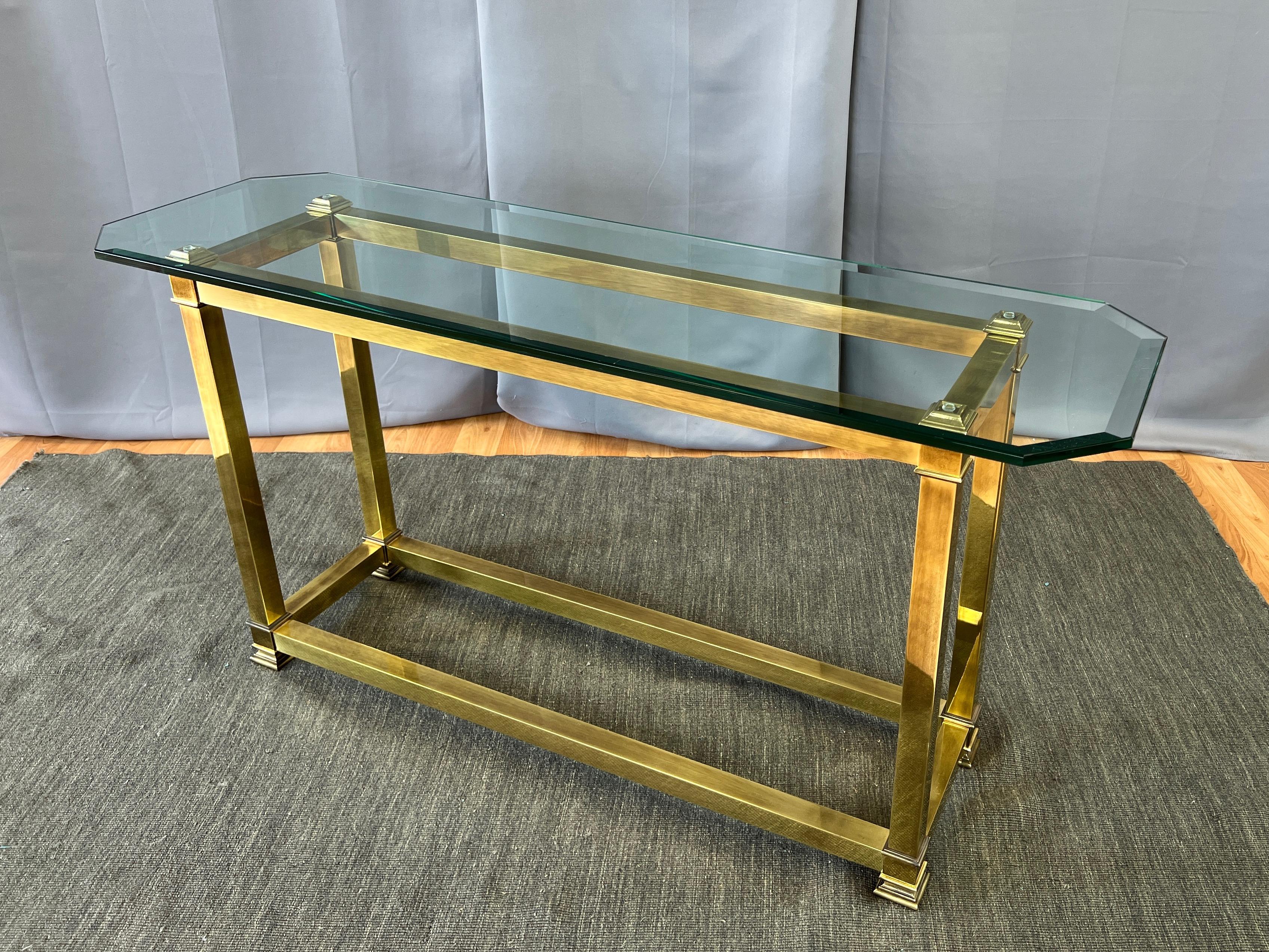 Mastercraft Brass Console Table with Beveled Glass Top, 1970s 3