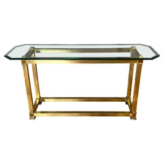 Mastercraft Brass Console Table with Beveled Glass Top, 1970s