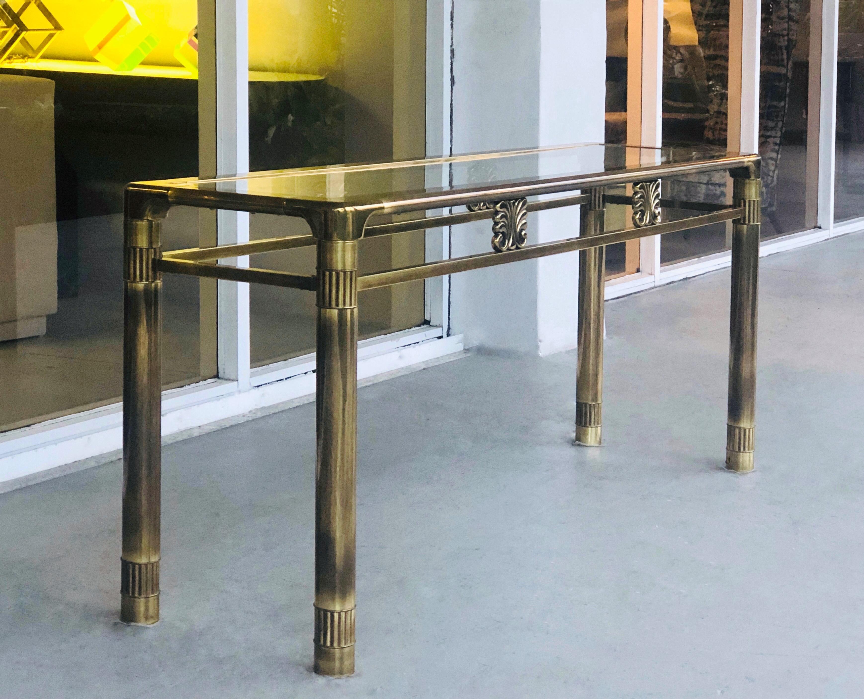 Mastercraft Brass Console Table with Glass Top In Good Condition In Miami, FL