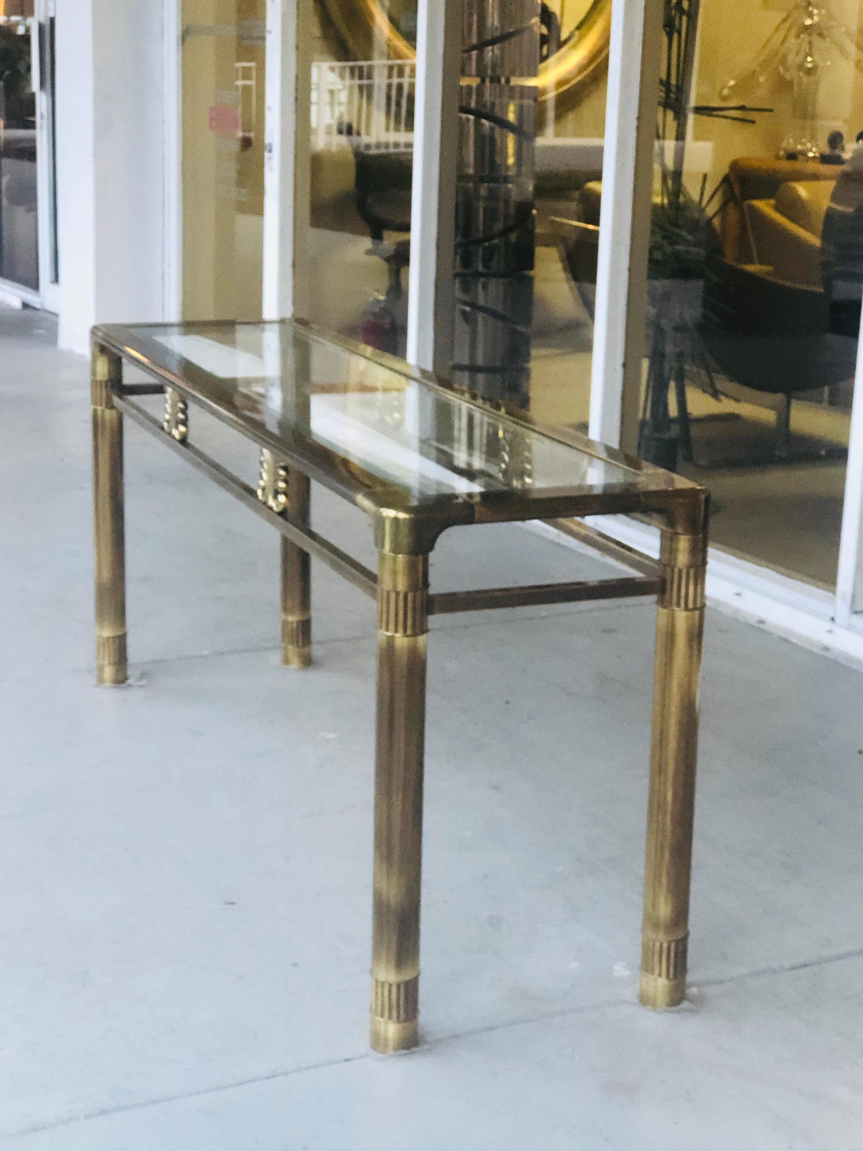 Late 20th Century Mastercraft Brass Console Table with Glass Top