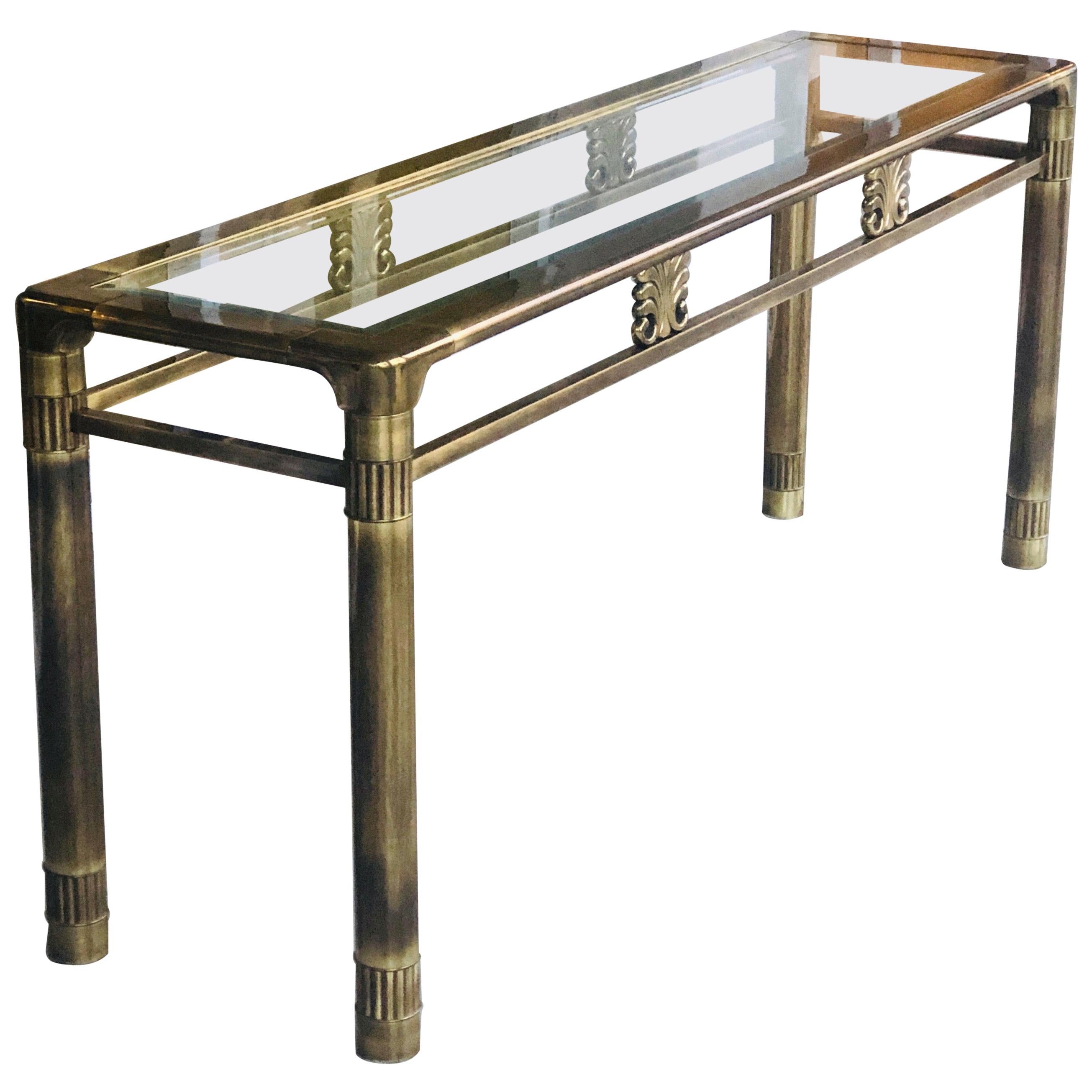 Mastercraft Brass Console Table with Glass Top