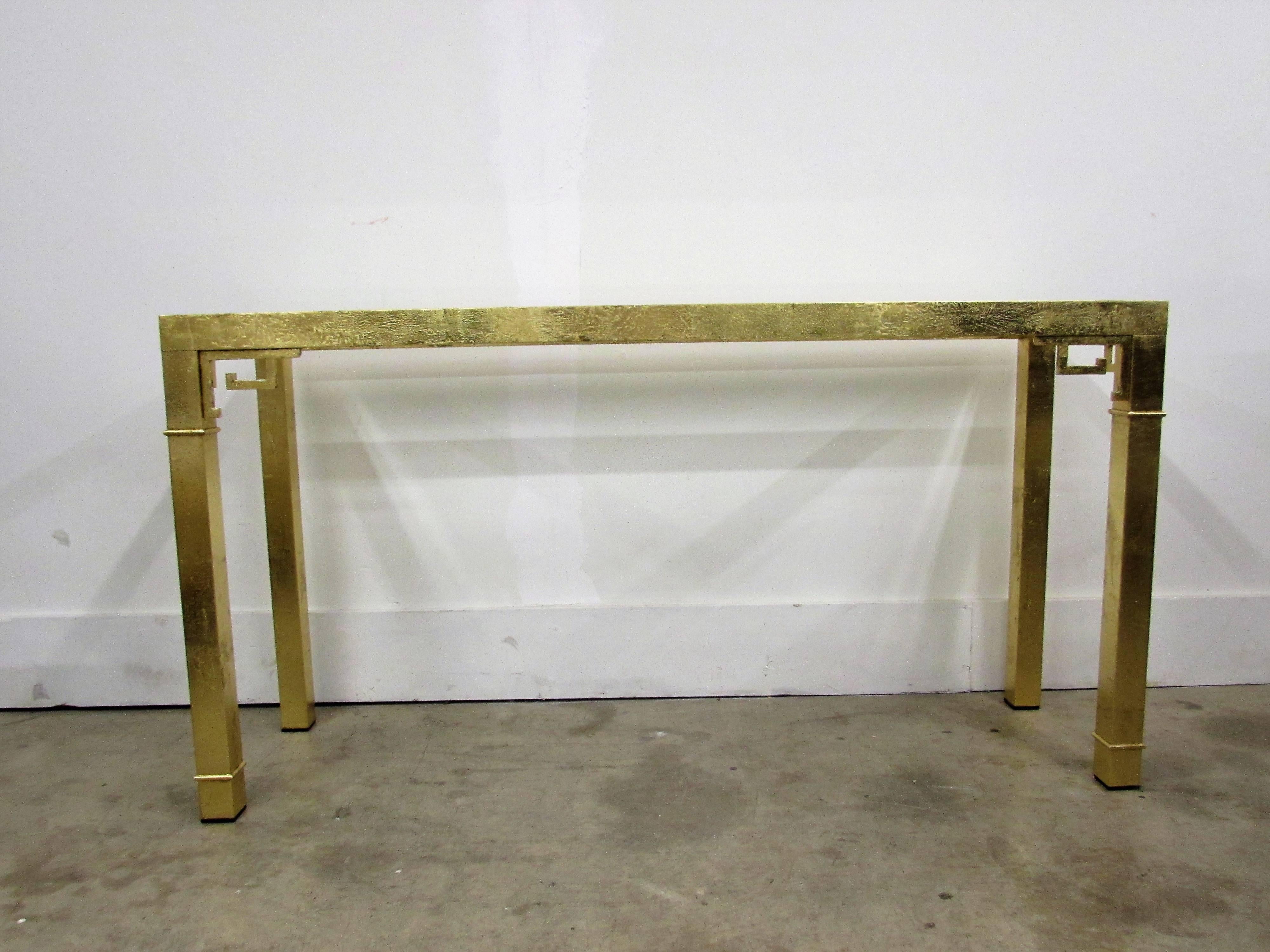Mastercraft Brass Console Table with Greek Key Embellishments For Sale 1