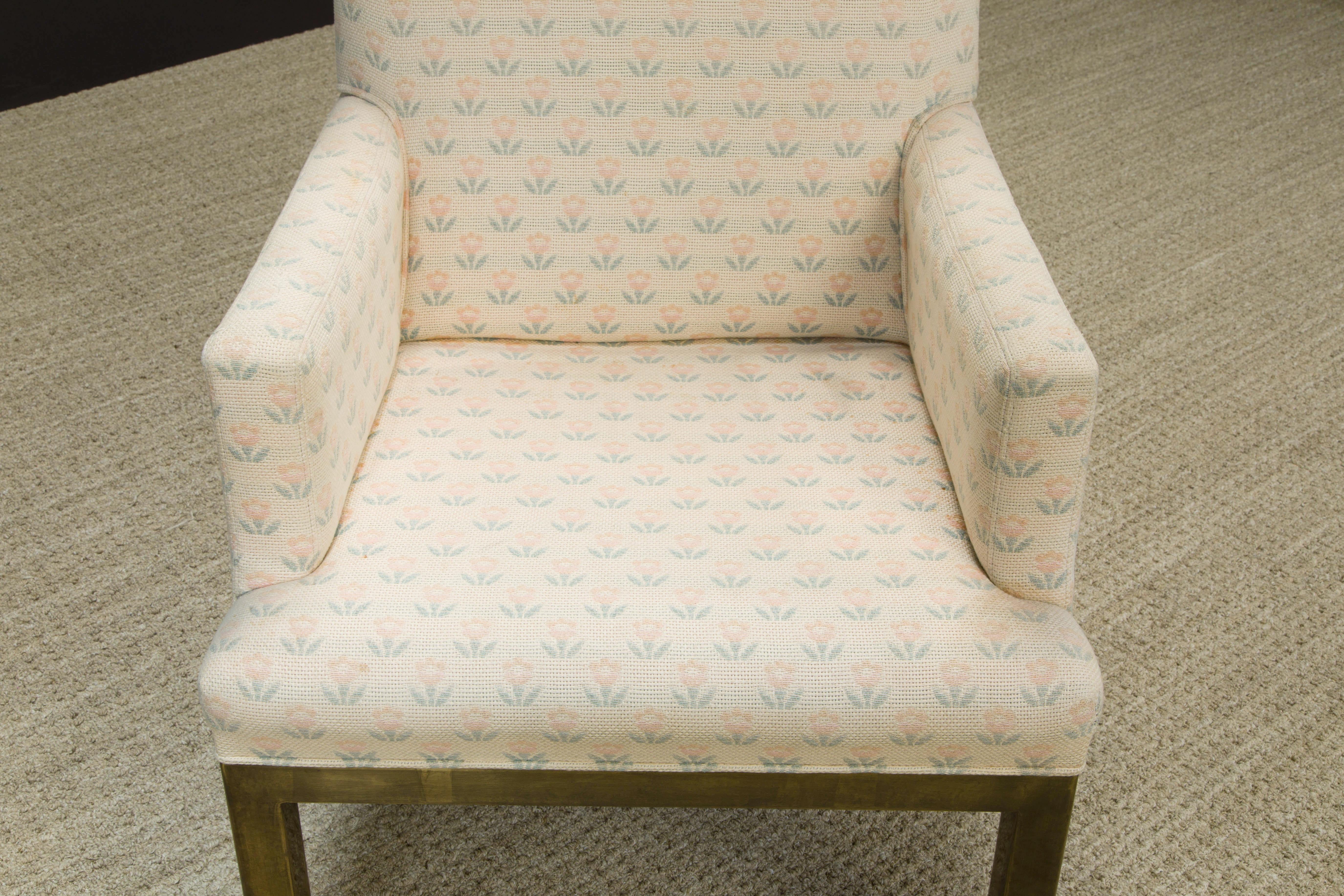 Mastercraft Brass Dining Armchairs with Grandma Fabric, Set of Four, circa 1970s For Sale 11