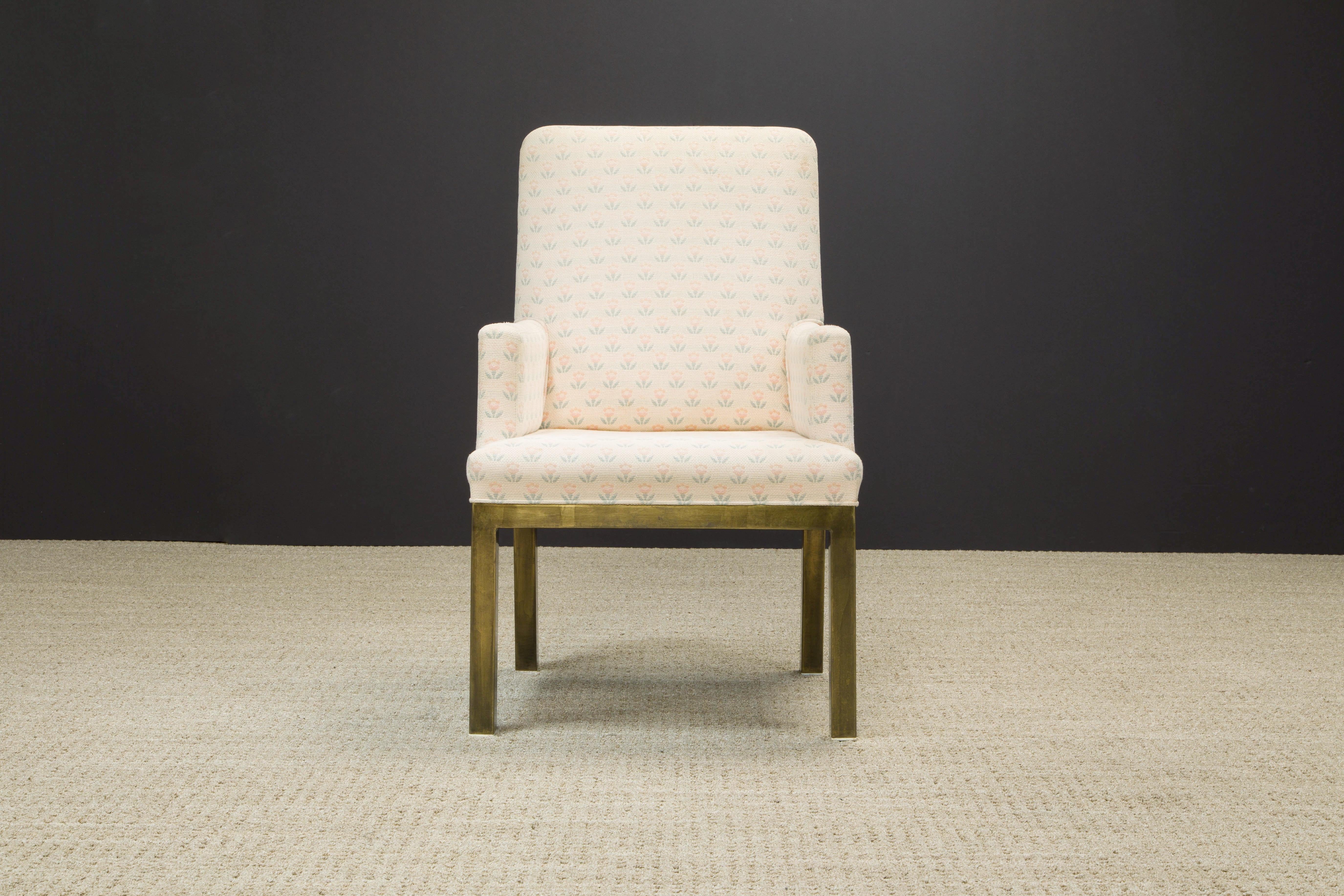 Late 20th Century Mastercraft Brass Dining Armchairs with Grandma Fabric, Set of Four, circa 1970s