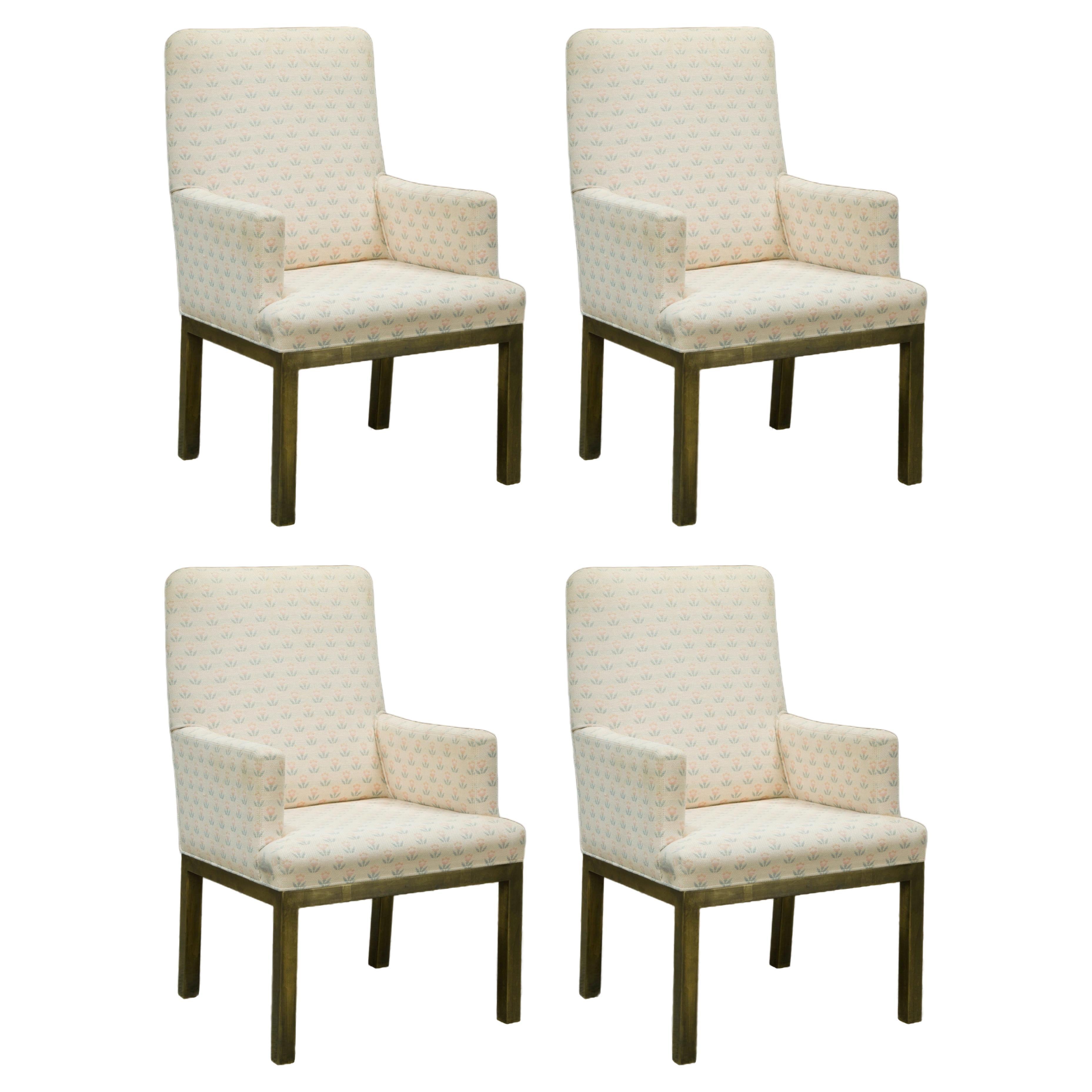 Mastercraft Brass Dining Armchairs with Grandma Fabric, Set of Four, circa 1970s For Sale