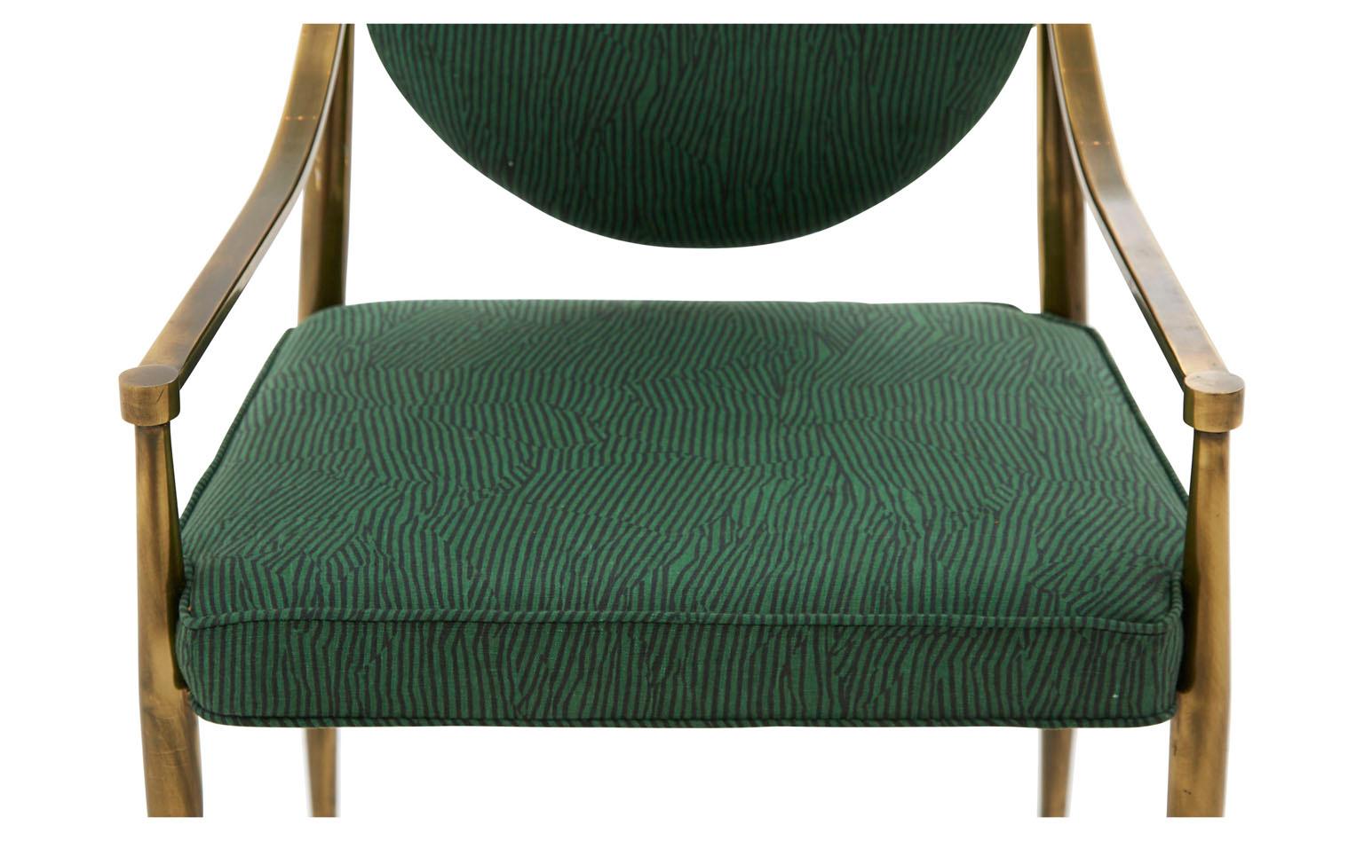 Mastercraft Brass Dining Chair in Kelly Wearstler Avant Green Linen In Good Condition In Chicago, IL