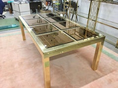 Mastercraft Brass Dining Table with Bronze Mirror Panel Top