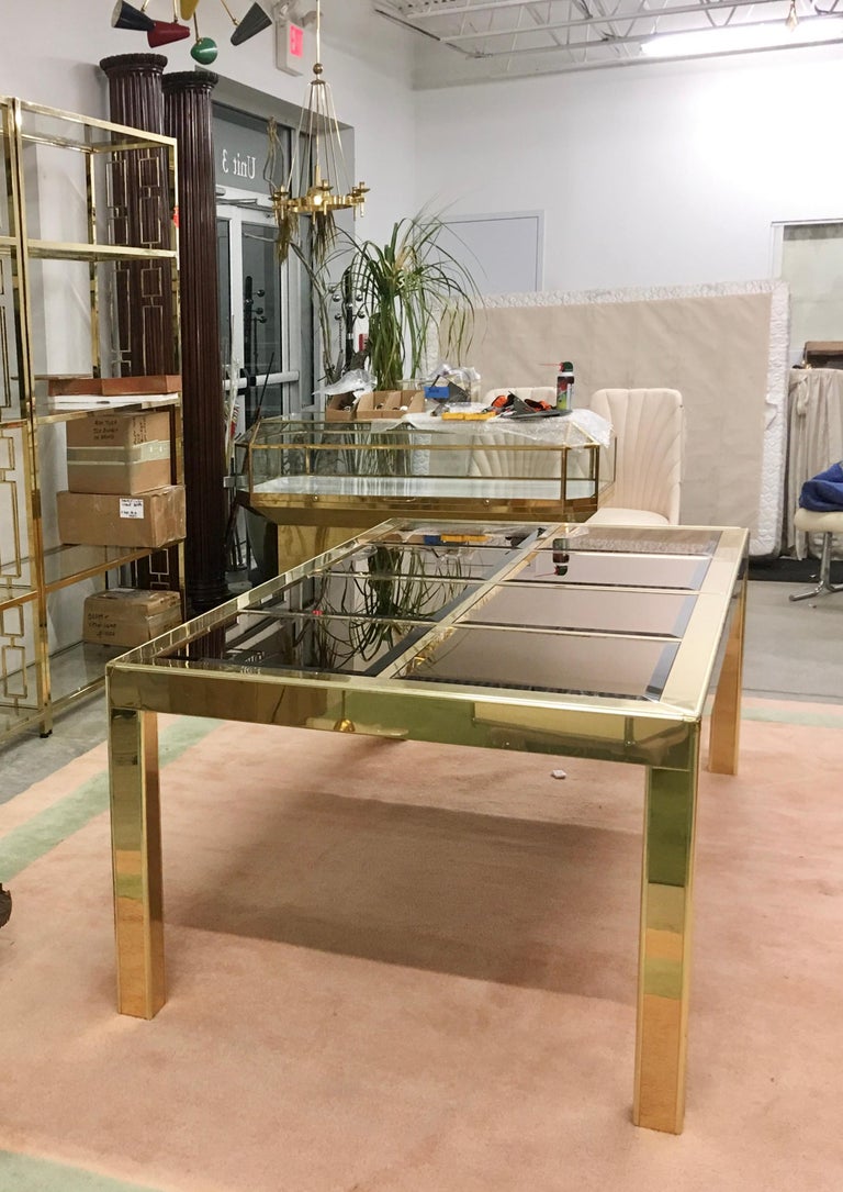 Mastercraft Brass Dining Table with Bronze Mirror Panel Top at 1stDibs