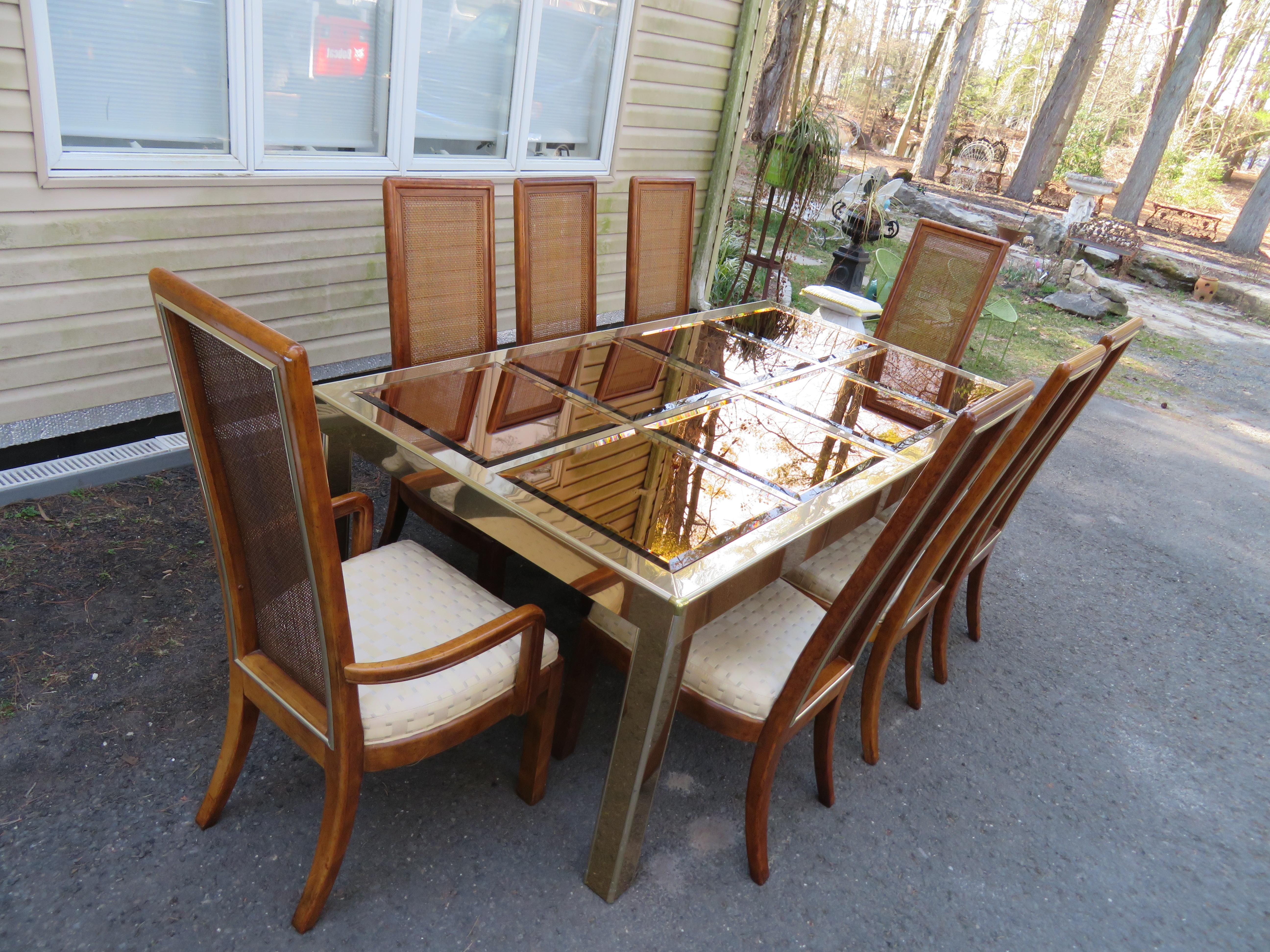 Mastercraft Brass Dining Table with Bronze Mirror Top Mid-Century Modern For Sale 13