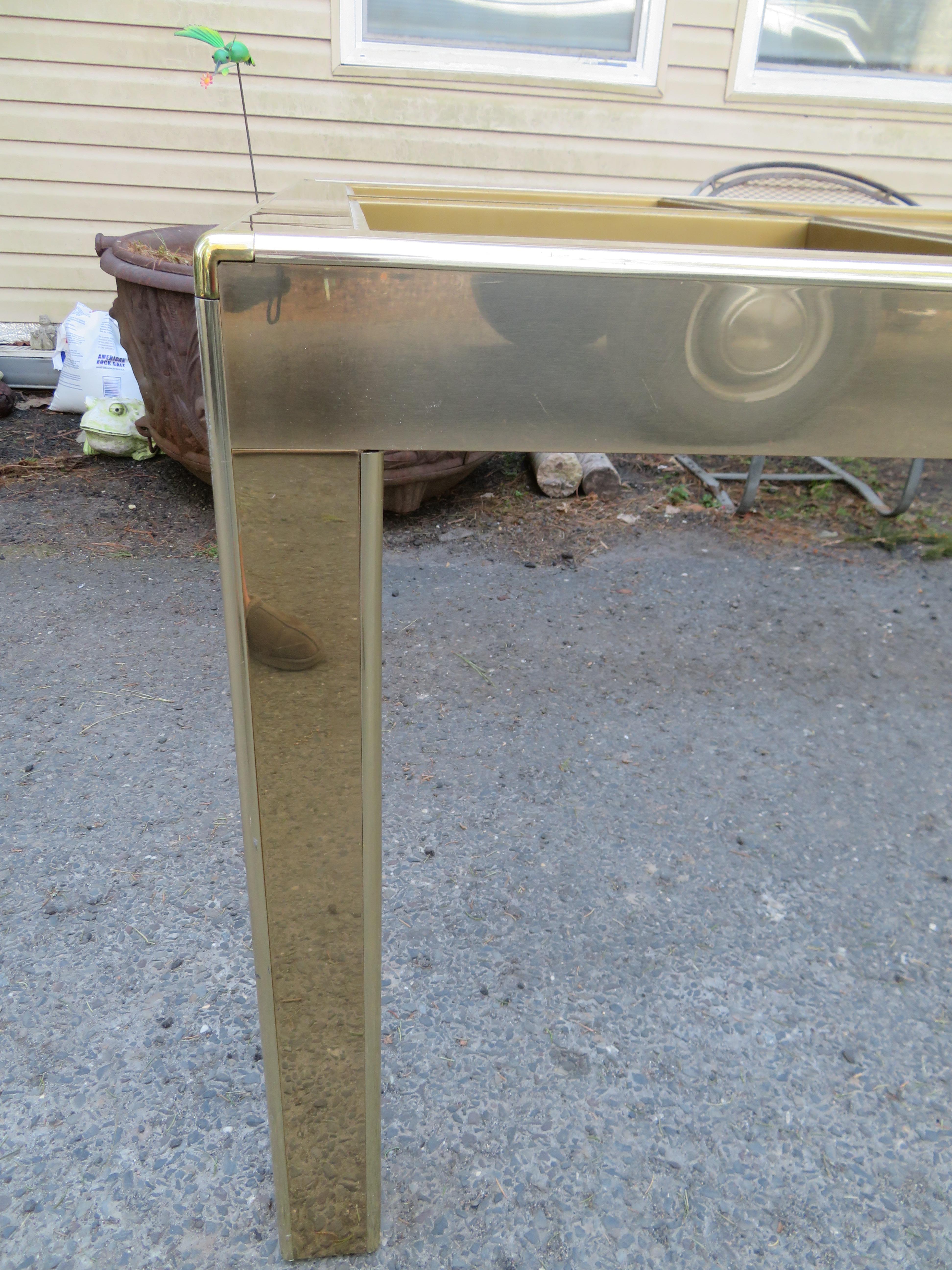 Late 20th Century Mastercraft Brass Dining Table with Bronze Mirror Top Mid-Century Modern For Sale