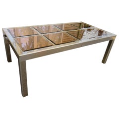 Table de salle à manger Mastercraft en laiton avec plateau en bronze en forme de miroir, mi-siècle moderne