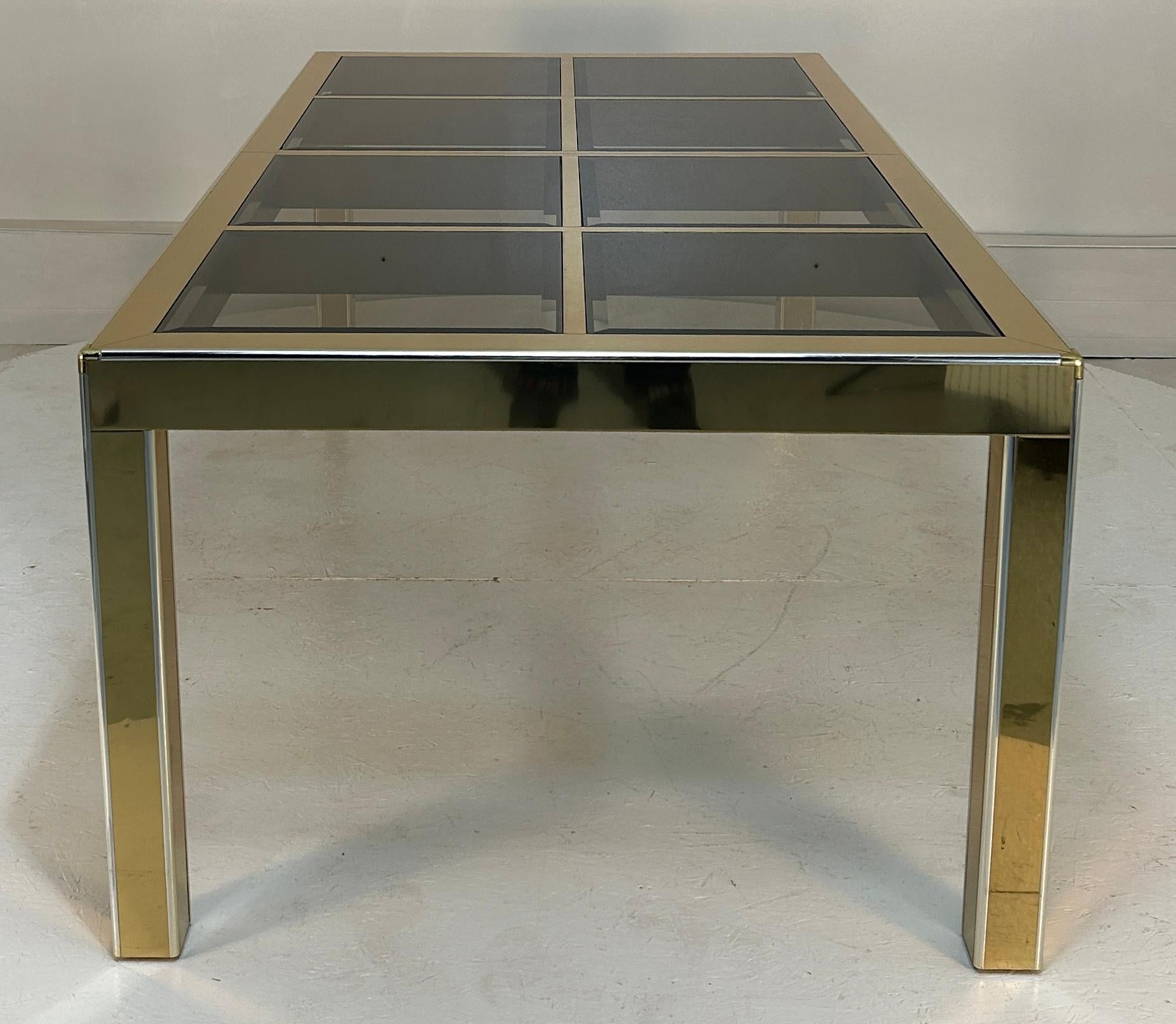 Mastercraft Brass Dining Table with glass inserts For Sale 3
