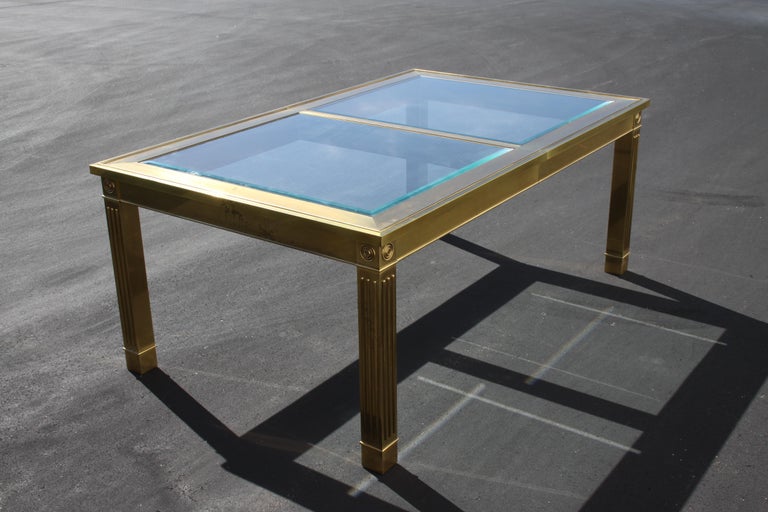 Mastercraft Brass Dining Table with Glass Inserts For Sale at 1stDibs