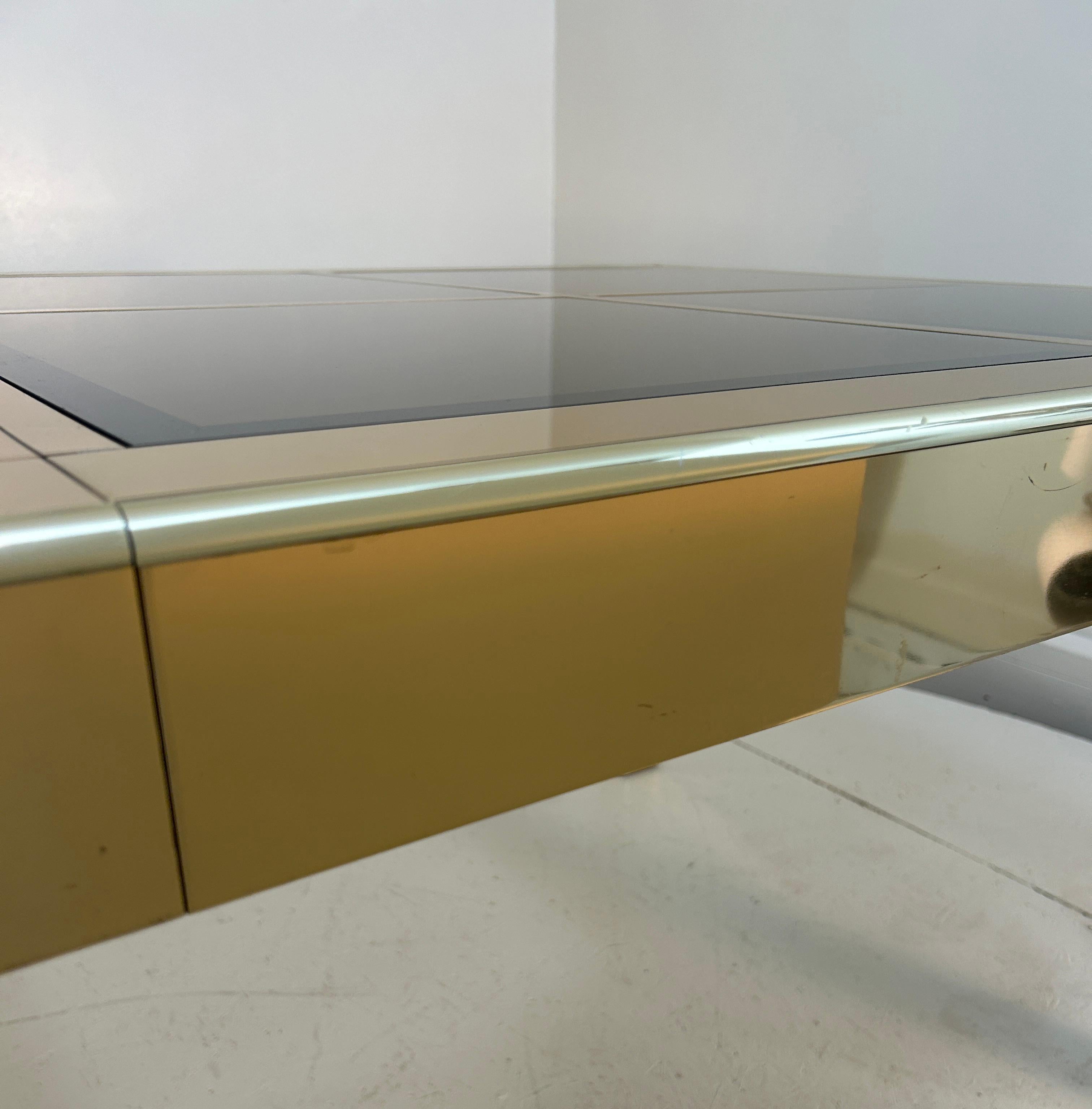 Late 20th Century Mastercraft Brass Dining Table with glass inserts For Sale