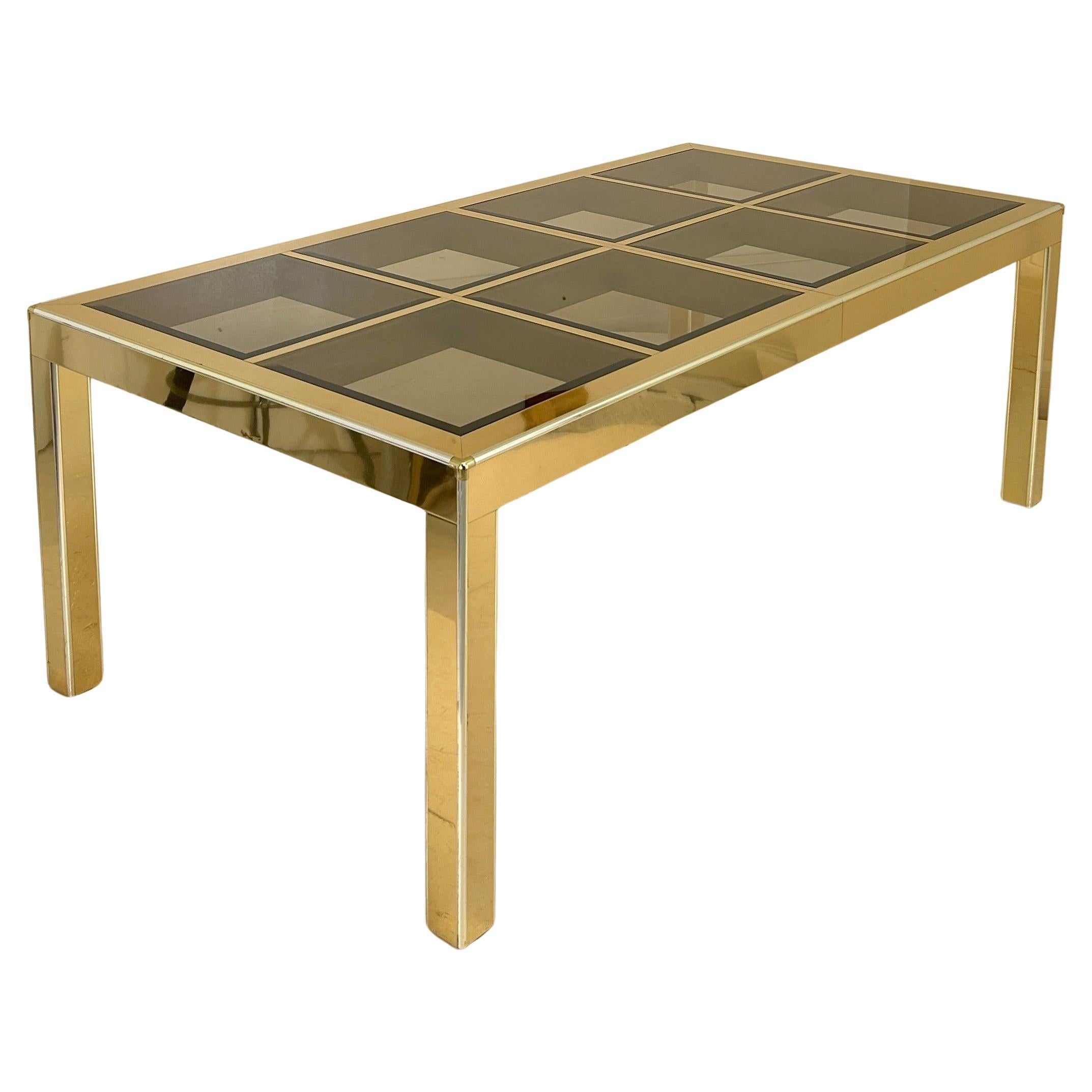 Mastercraft Brass Dining Table with glass inserts For Sale