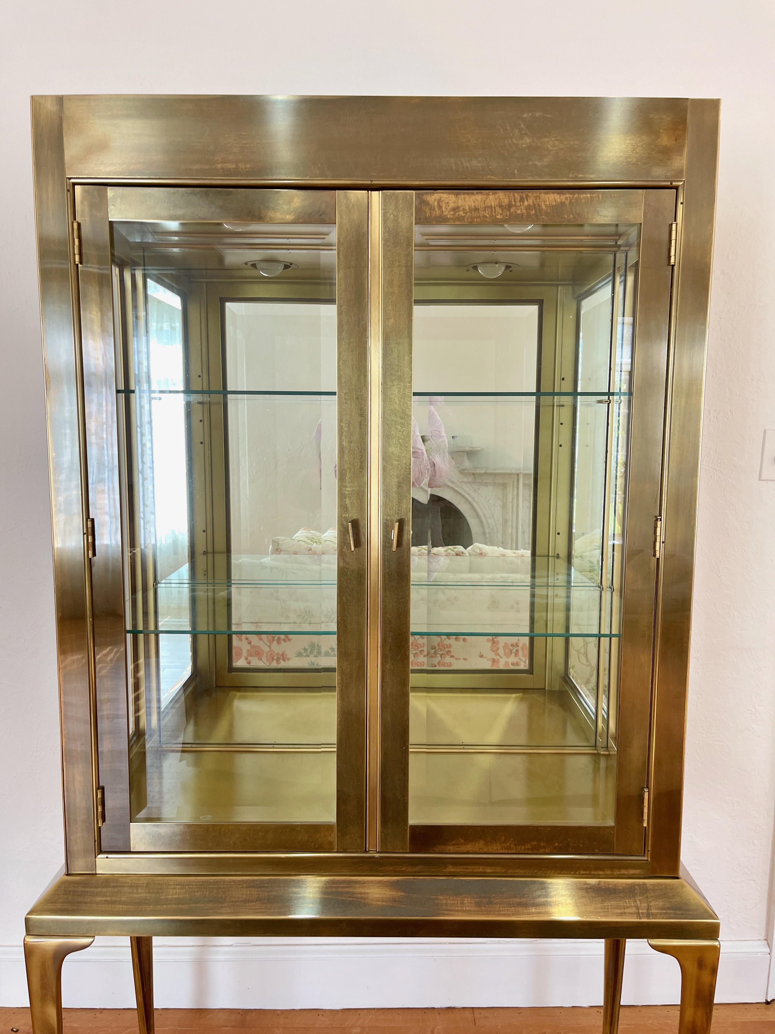 Mastercraft Brass Display Cabinet Vitrine on Four Tall Brass Legs 1