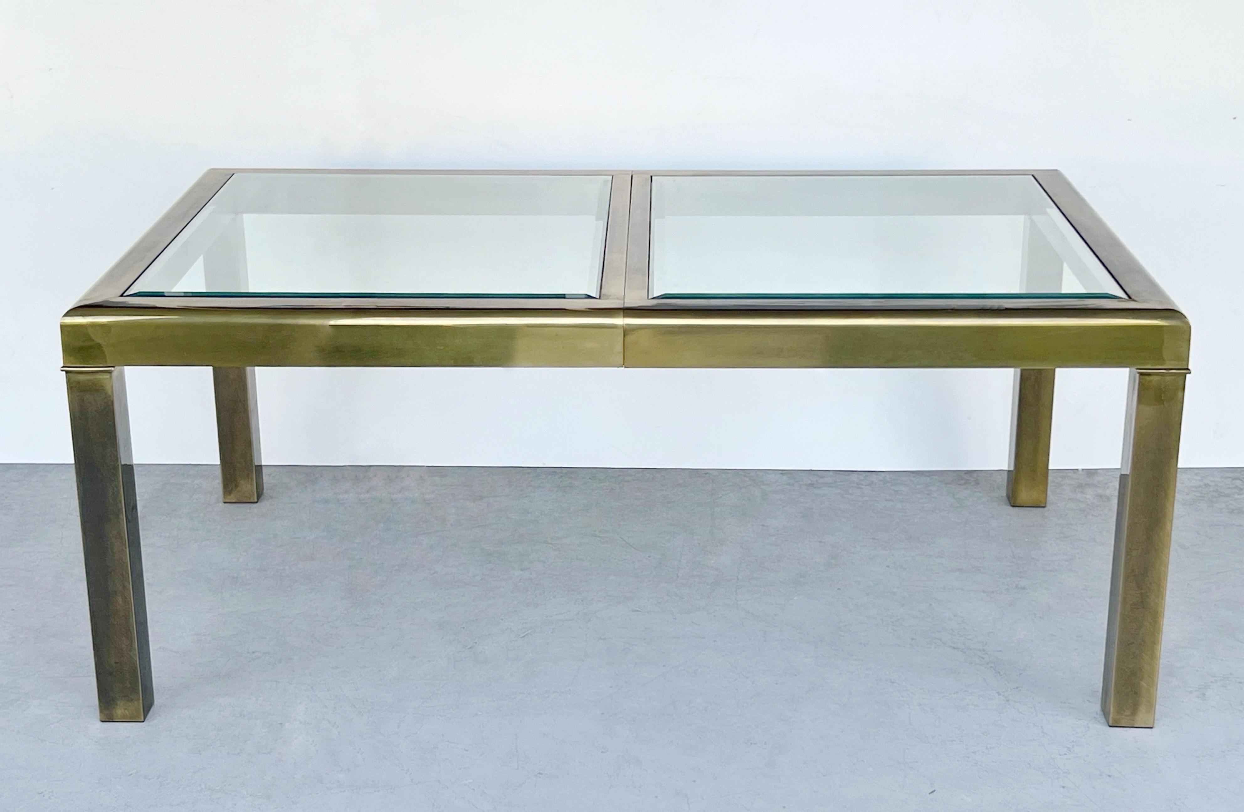Late 20th Century Mastercraft Brass Expandable Classic Dining Table with Leaf For Sale